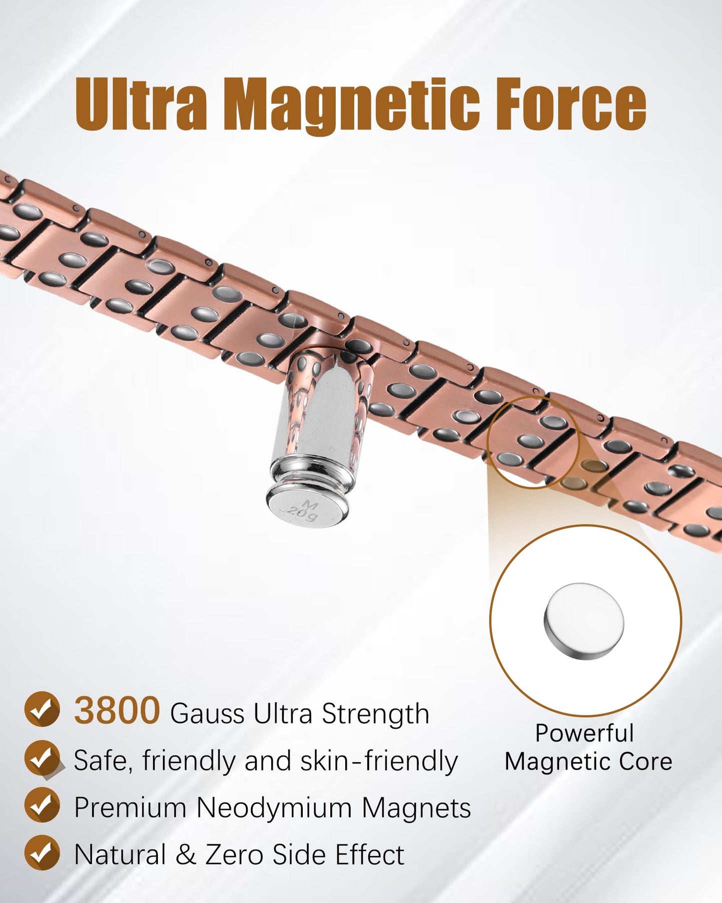 Jeracol Ultra Magnetic Copper Bracelet & Ring for Men, 99.9% Pure Copper Bracelet, Premium Fold-Over Clasp and Adjustable Length Sizing Tool & Jewelry Gift Box