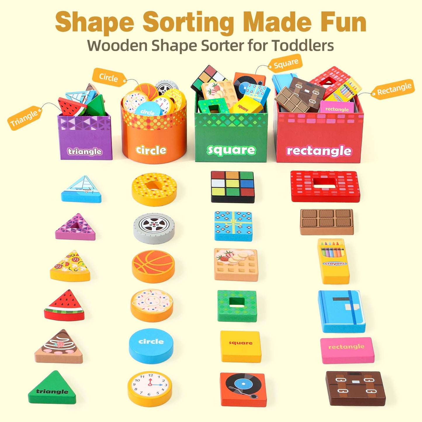 Atoylink Montessori Toys Shape Sorter for Toddlers, Wooden Stacking Blocks Nesting Boxes Baby Everyday Objects Shape Sorting Toys Matching Games, Preschool Learning Toys for 1 2 3 Year Old Boys Girls