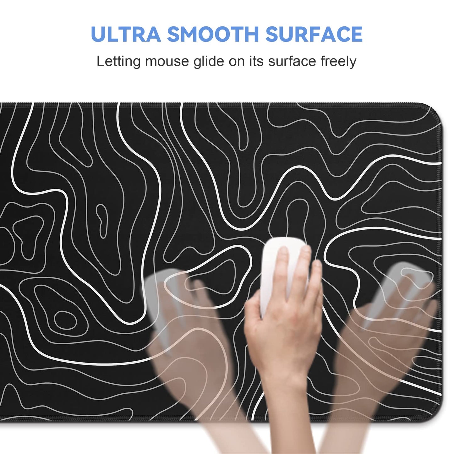 DIGSOM Mouse Pad Gaming Mousepad 31.5 x 11.8in Large Mouse Pad for Keyboard and Mouse with Anti-Slip Rubber Base, Keyboard Pad XL Mouse Mat for Home and Office（Black with White Topographic Line）