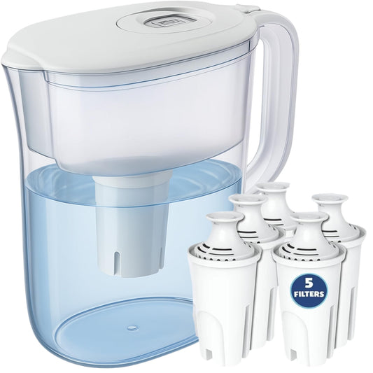 10-Cup Water Filter Pitcher with 5 Replacements & Electronic Change Reminder - Compatible Brita Water Pitcher Brita Filter Replacement