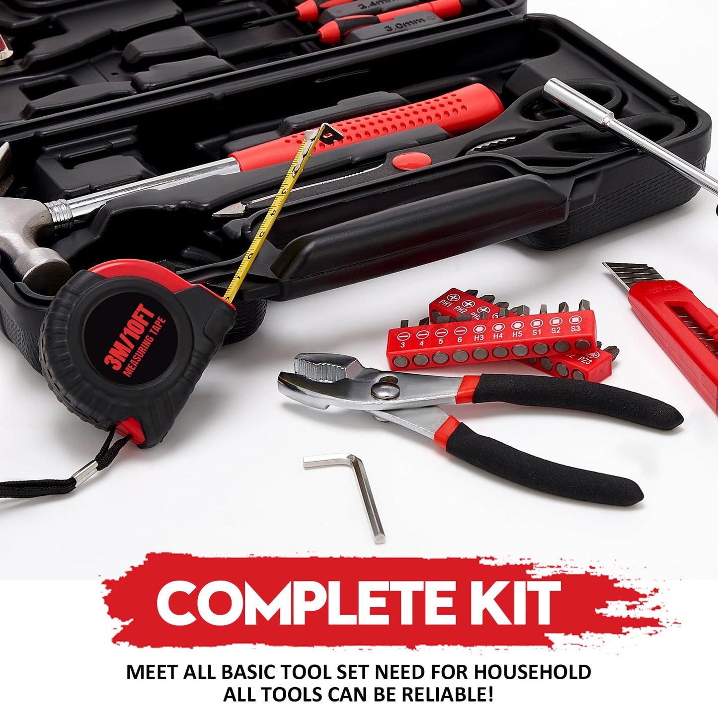 WGGE 39-Piece Home Tool Set– Durable Household Hand Tool Kit with Hammer, Screwdrivers, Pliers, Wrench, Hex Keys & More – Compact Storage Case for Home Repairs, DIY & Maintenance