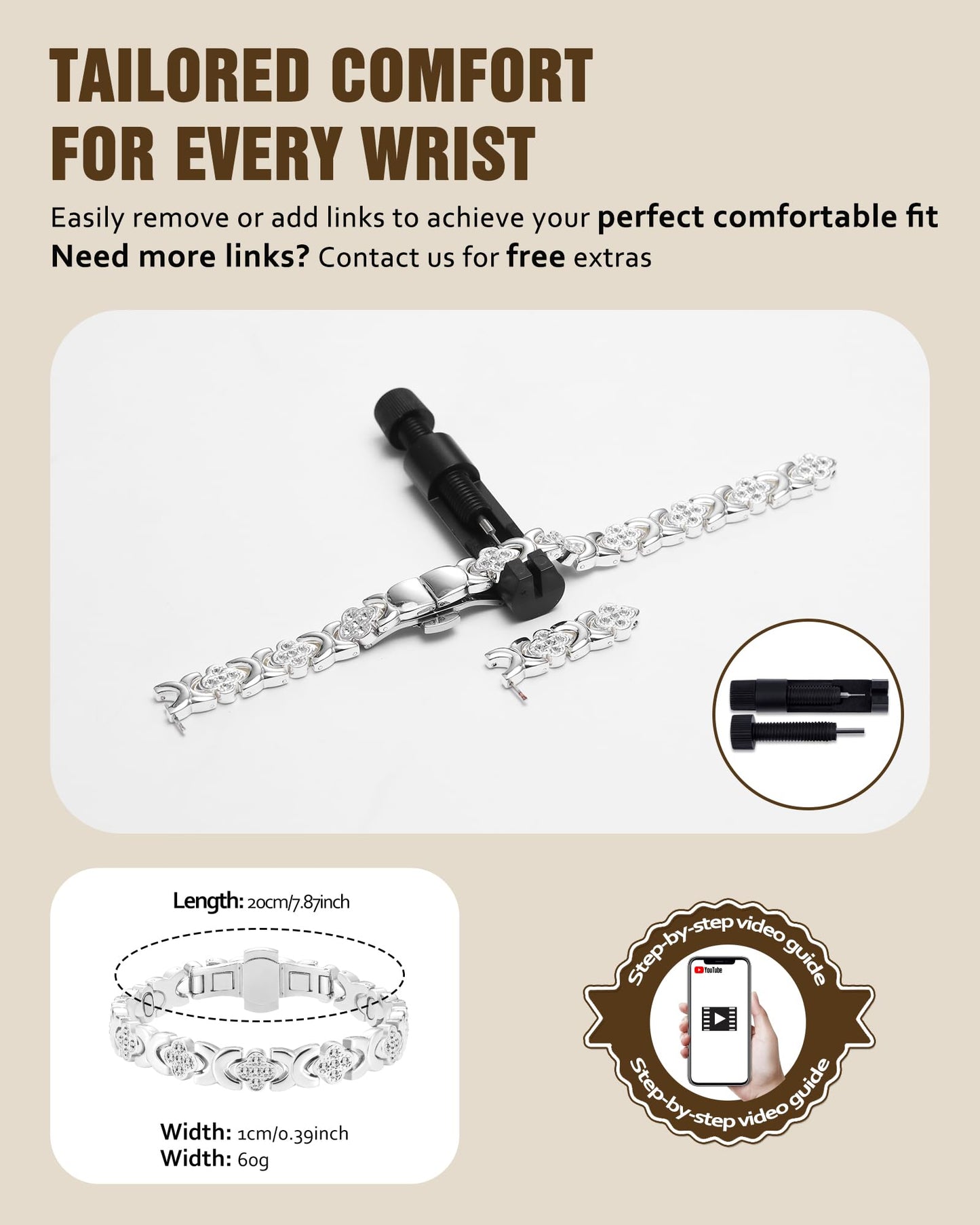 Jecanori 5X Strength Magnetic Copper Bracelet for Women —Updated 5,000 Gauss Ellipse Magnets — Premium Butterfly Clasp & Adjustable Length,Silver Four-Leaf Clover