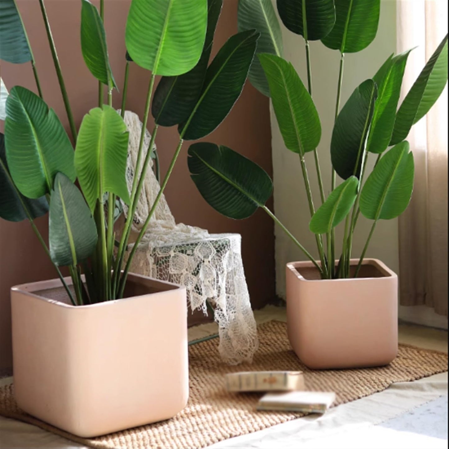 Xilin-872 Plant Pot, Flower Pots, Square, Large, Artificial Concrete, Tall Model, Green Plants and Flowers, Flower Pots, Simple, Plain Floor Decoration, Planters Flower Planters (White, Large)