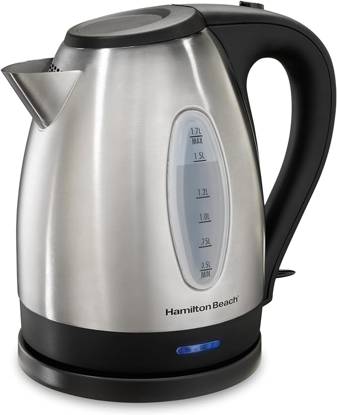 Hamilton Beach Electric Tea Kettle, Water Boiler & Heater, 1.7 Liter, Cordless Serving, 1500 Watts for Fast Boiling, Auto-Shutoff and Boil-Dry Protection, Stainless Steel (40880)