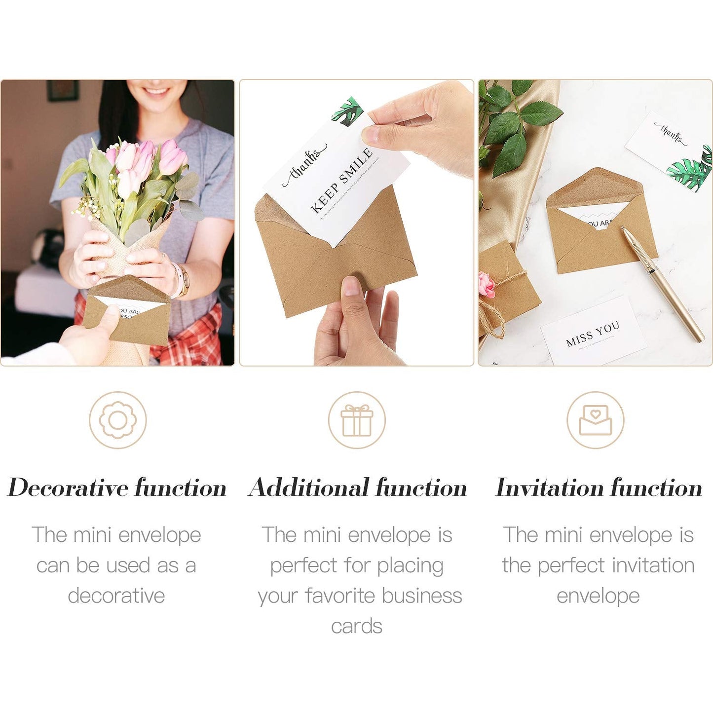 Outus 400 Pieces Gift Cards Envelopes Mini Brown Kraft Envelopes Sleeve for Small Gift Cards Invitations Business Notes Tiny Mini Greeting 4 x 2.76 Inches