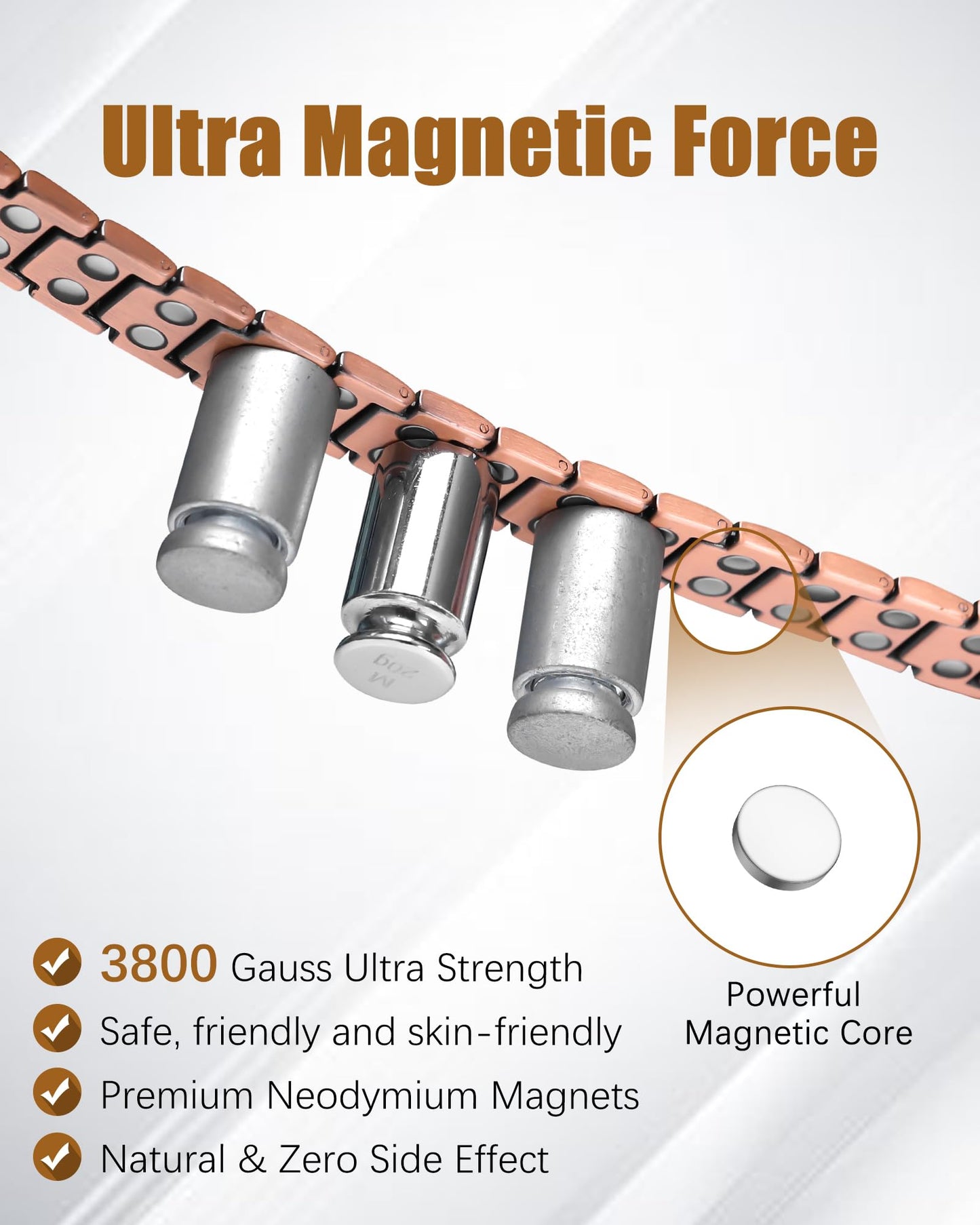 Jeracol Copper Cross Bracelet for Men, Magnetic Therapy Bracelet with Powerful 3800 Gauss Magnets - Adjustable Length with Sizing Tool & Gift Box
