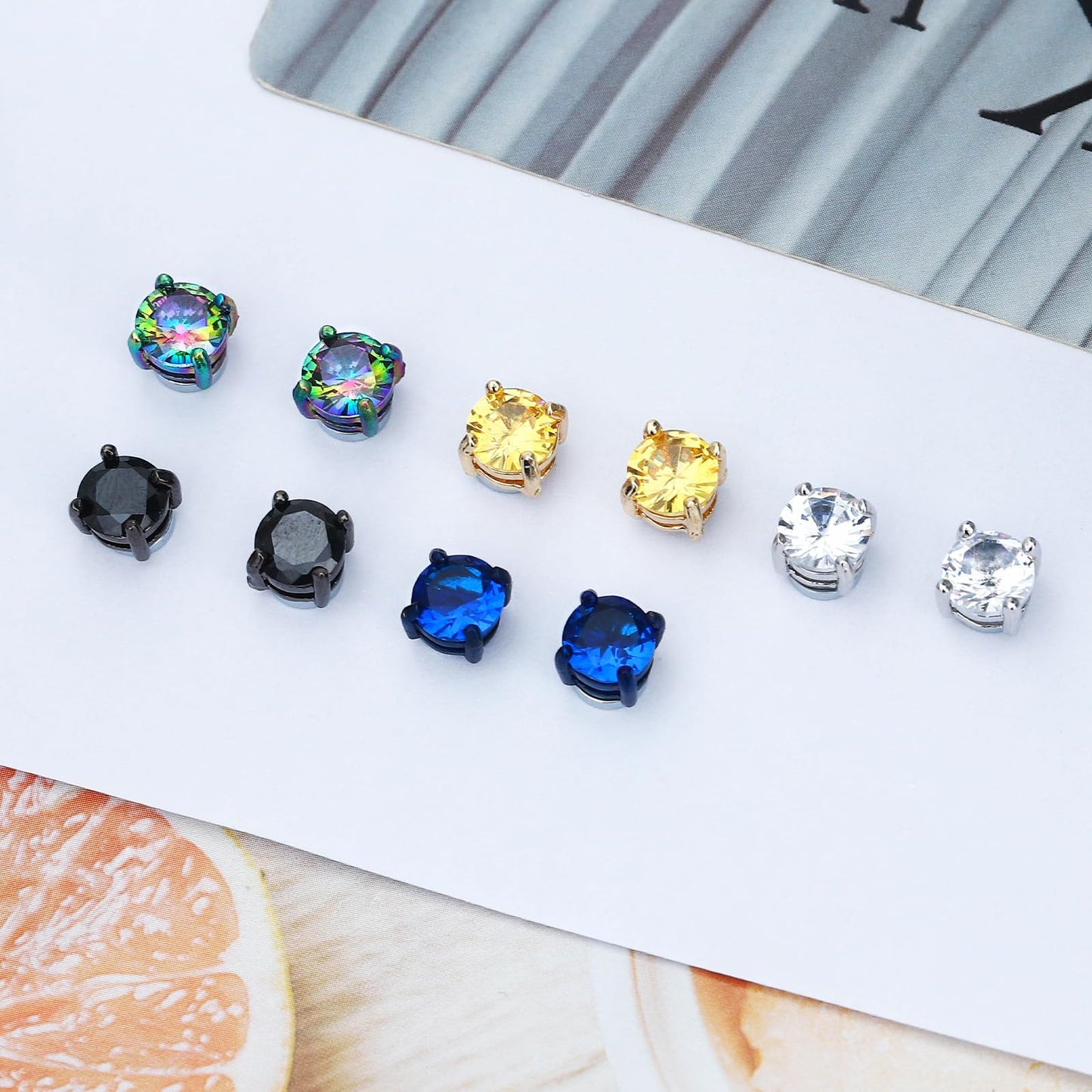NEWITIN 6 Pairs Stainless Steel Magnetic Stud Earrings for Men Clip on Earring Magnetic Earring Unisex Non Piercing CZ Magnet Studs Diamond Earrings for Women Men