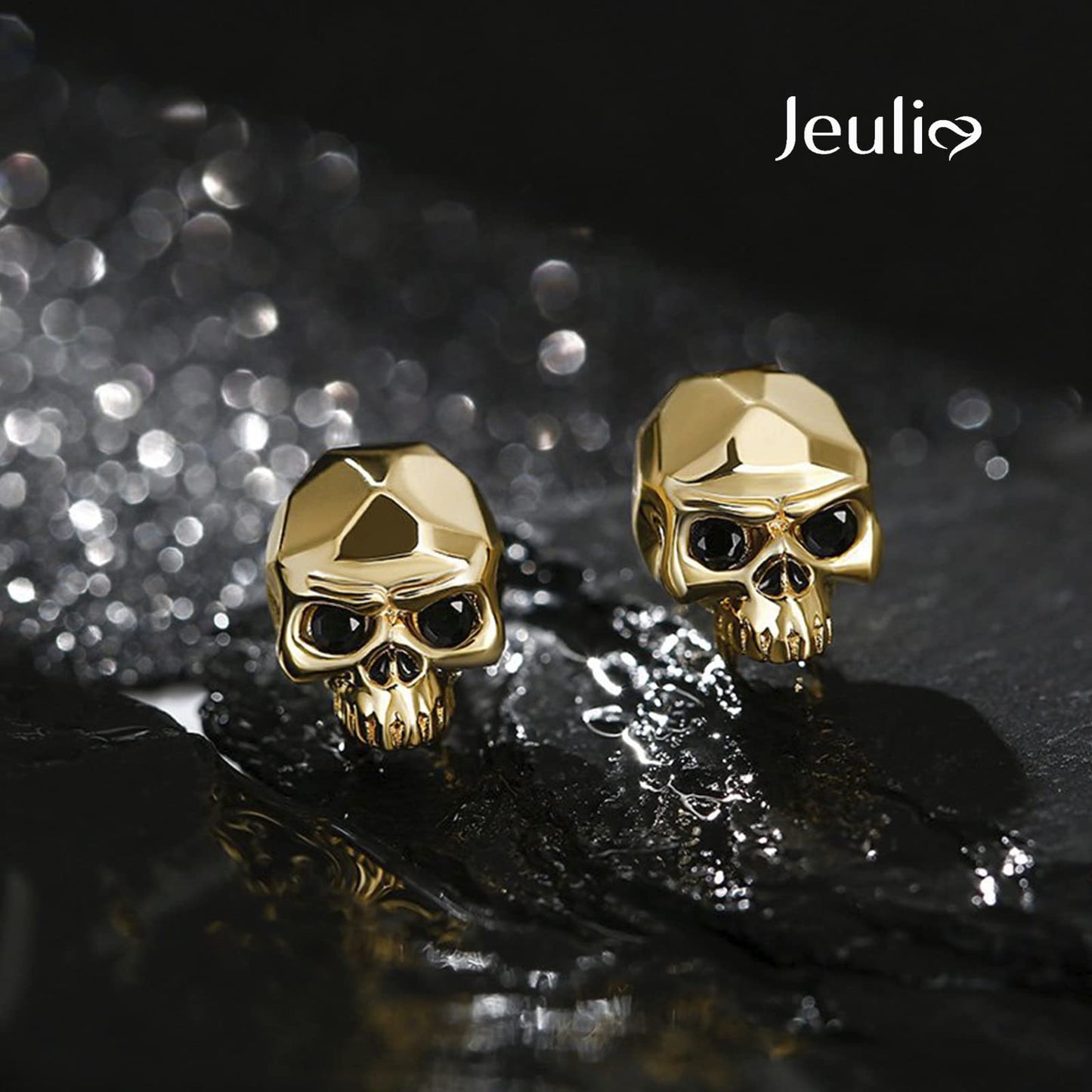 Jeulia Sterling Silver Skull Studs Punk Drop Earrings Gothic Skeleton Jewelry Dangle Hoop Black Piercing Earrings Diamond Gift for Women Men Girlfriend Daughter with Gift Box (Dark Phantom)