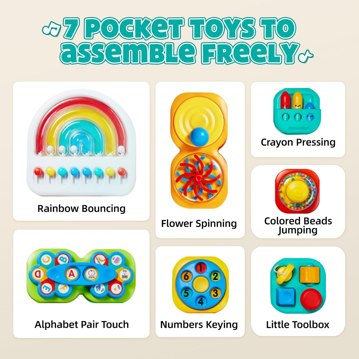 auby Busy Board 3.0 Detachable & Assemblable Educational Sensory Toy for Toddlers 1-6 – Portable Learning Activity Board with 7 Travel-Friendly Tools, Fine Motor Skills Development