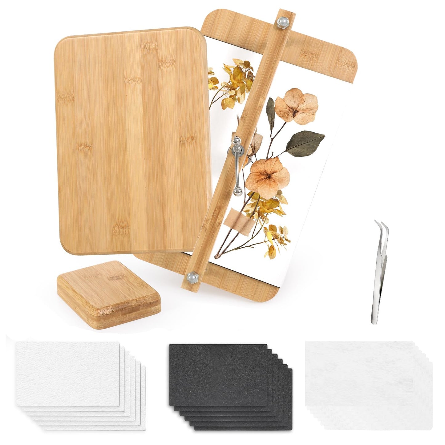 JFNoraiva Flower Press Kit,11 * 7.9 in Large Leaf Plant & Flower Press, Portable Bamboo Wooden Flower Preservation Kit, Includes Drying Plate & Lining Paper