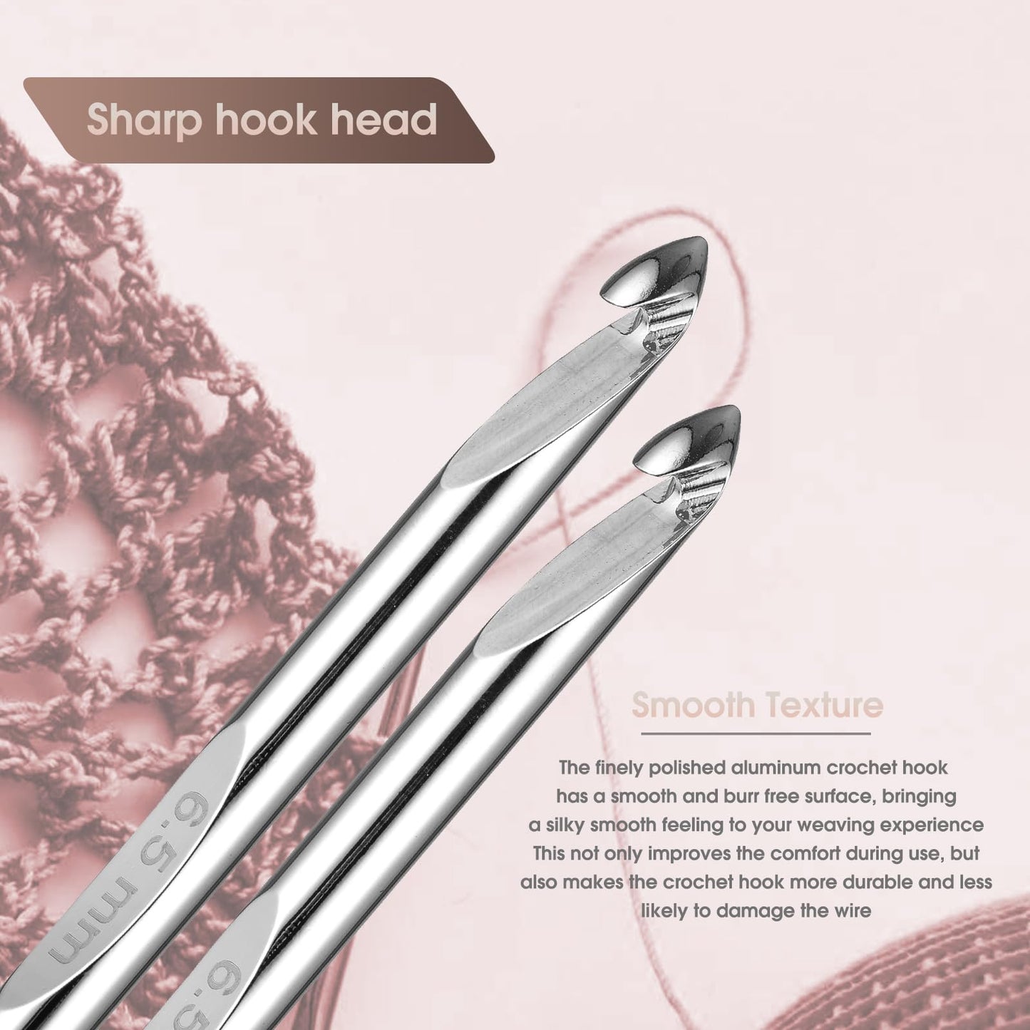 Tunisian Crochet Hooks Set Aluminum Metal Interchangeable Crochet Hook with Cable 3mm-10mm Ergonomic Crochet Hooks for Arthritic Hands 26Pic (Pink)