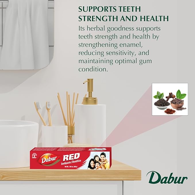 Dabur Red Toothpaste for Fresh Breath & Gum Health - Dentifrice for Oral Strong Teeth - for Stains & Protects Gums - for Complete Oral Hygiene - Ayurvedic Toothpaste - 200g Pack