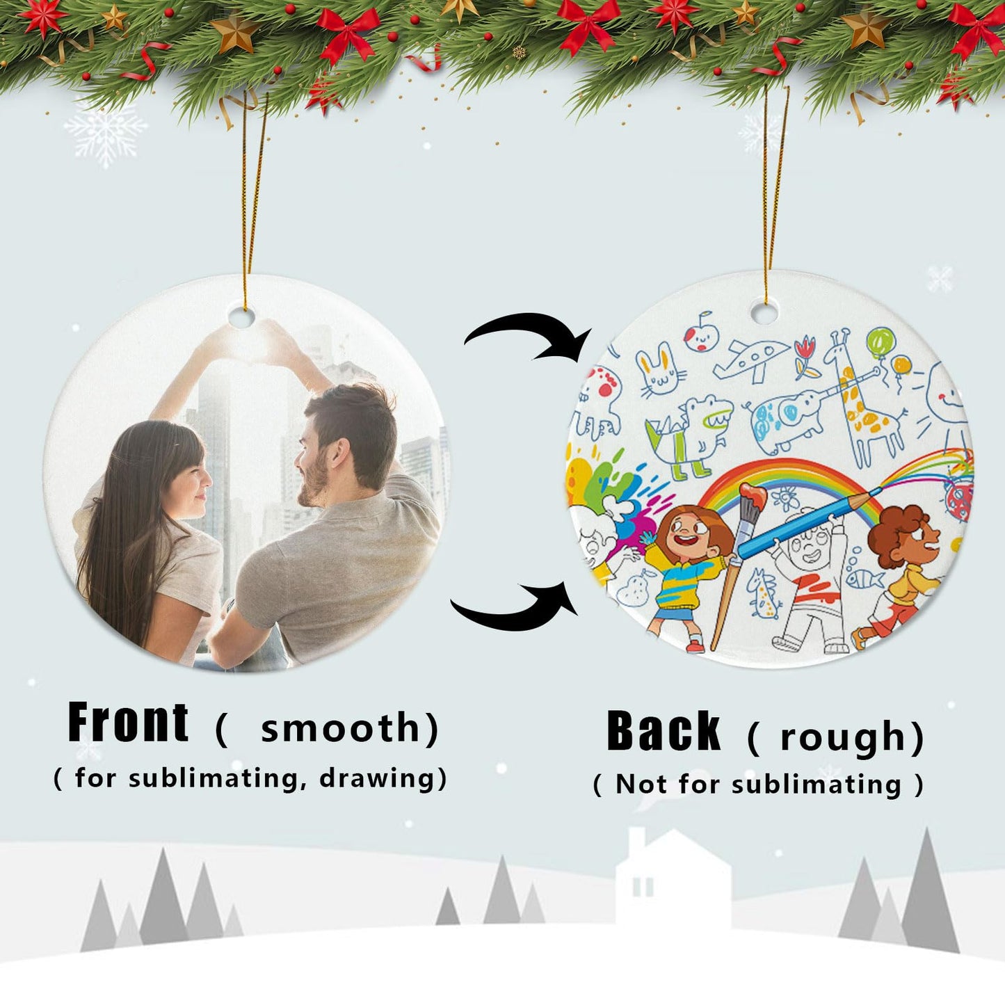 Sublimation Ceramic Ornaments ‌Personalized White Round Porcelain Ornaments for Xmas Tree - Bulk Ceramic Discs, Sublimation Ornament Blanks Ideal for Heat Press Printing (25, Round)