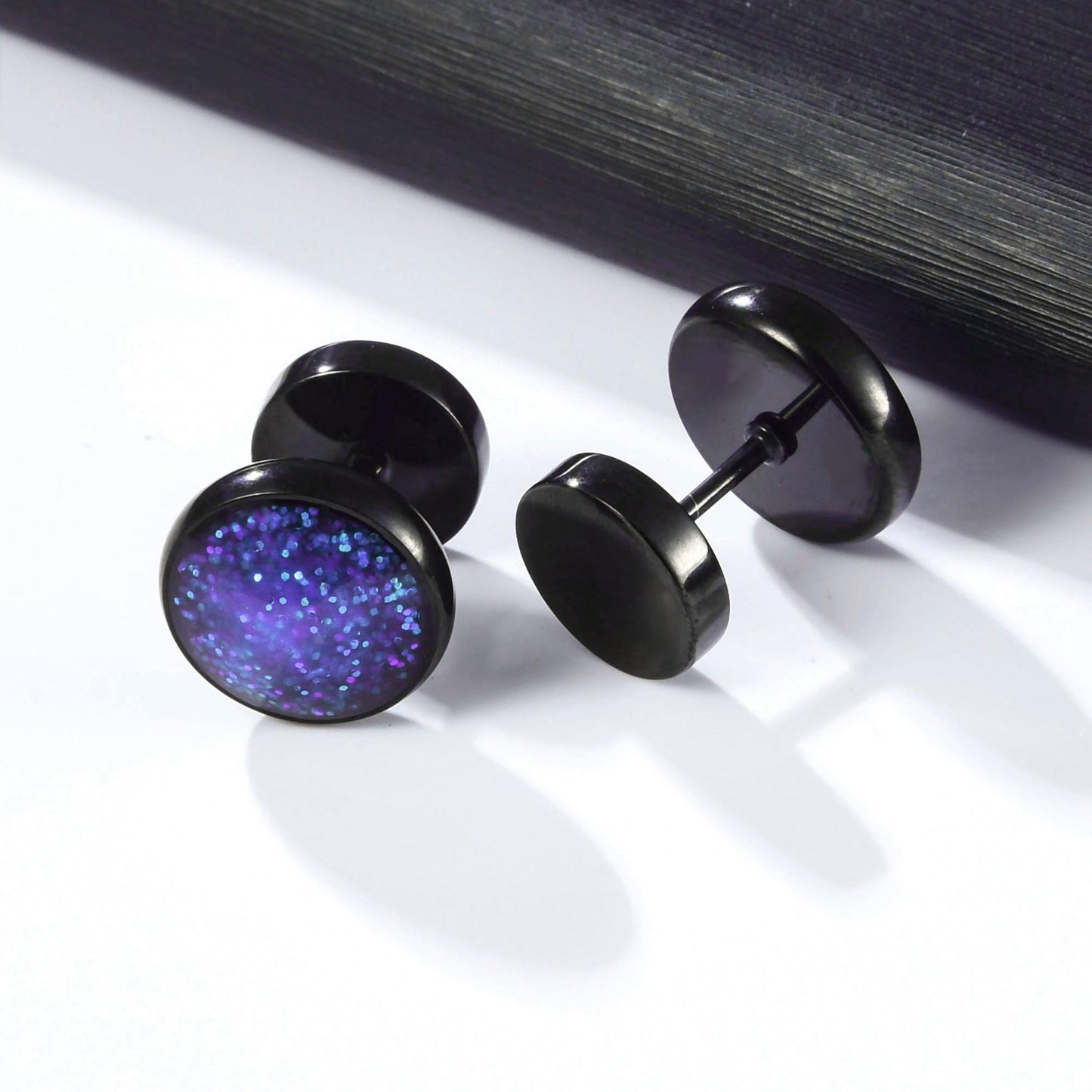 Surgical Stainless Steel Stud Earrings for Women Men Black Gold Plated Fluorescent Flat Back Hypoallergenic Earrings Suitable for Sensitive Ears
