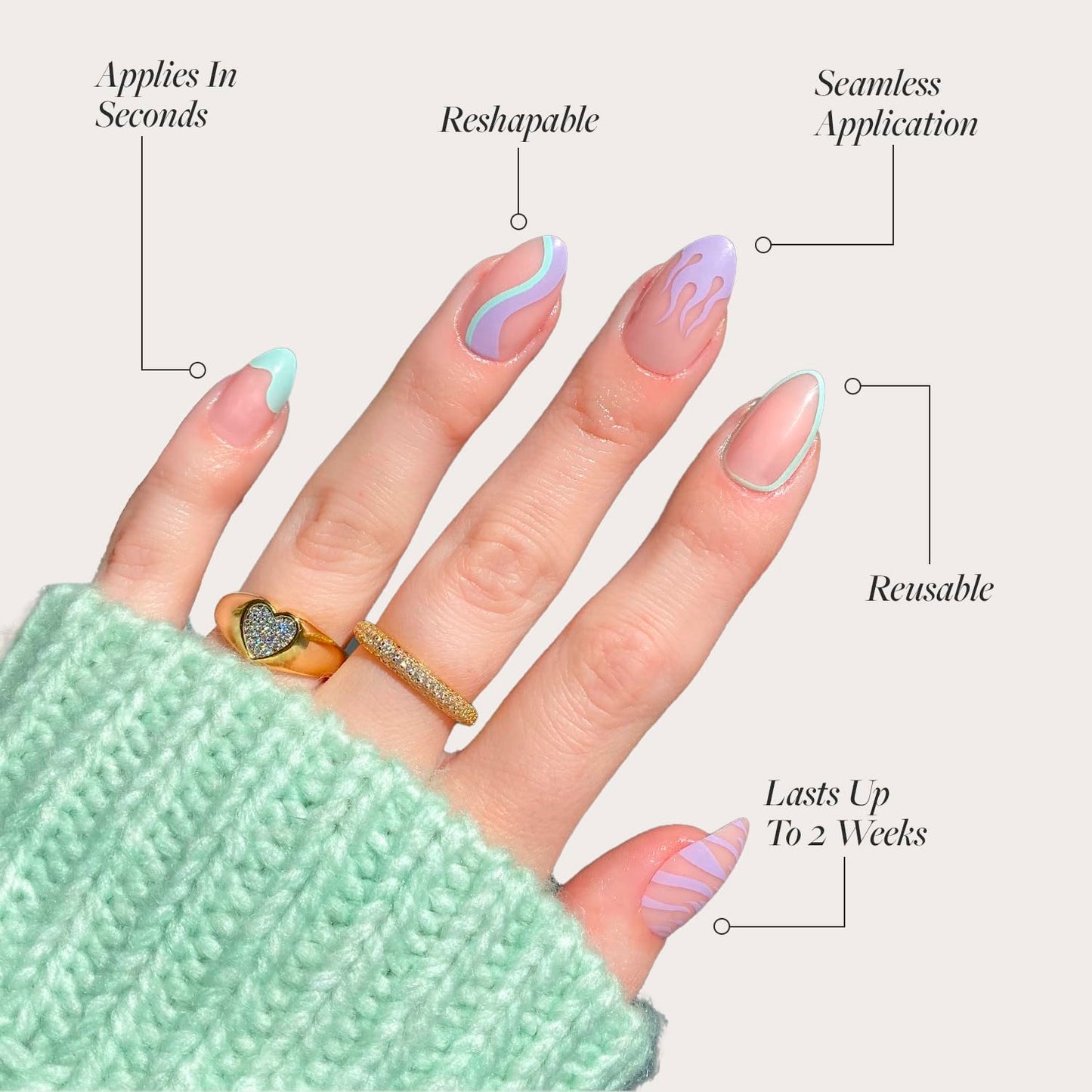 Glamnetic Press-On Nails Bundle - Sprinkles & Wild Card | Glossy Short Almond Rainbow French Tip Nails | Semi-Transparent Short Almond Trendy Pastel Nails | Reusable, Salon-Quality Nail Kits