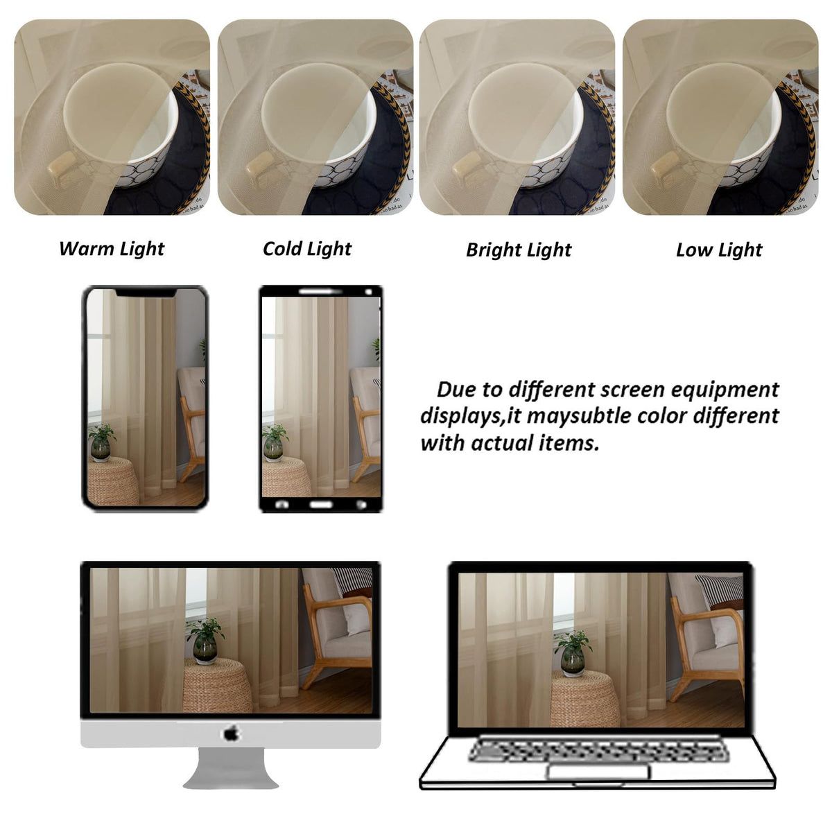 Taupe Sheer Curtains 90 Inches Long 2 Panels (2 Count)
