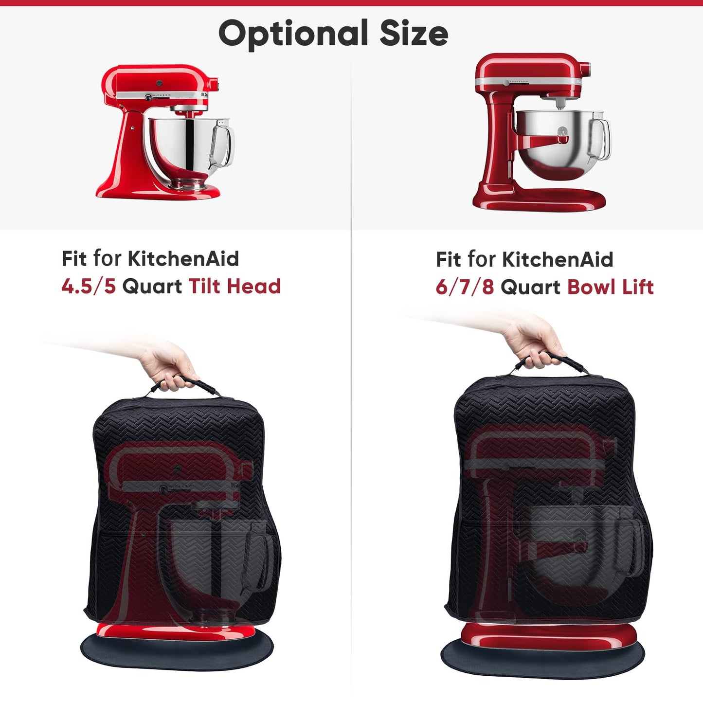 BAGSPRITE Stretchy Stand Mixer Cover with Appliance Slider– Washable Applicance Cover Compatible with KitchenAid Mixer 6/7/8 Quart – Dust Cover with Pockets for KitchenAid Accessories and Attachments