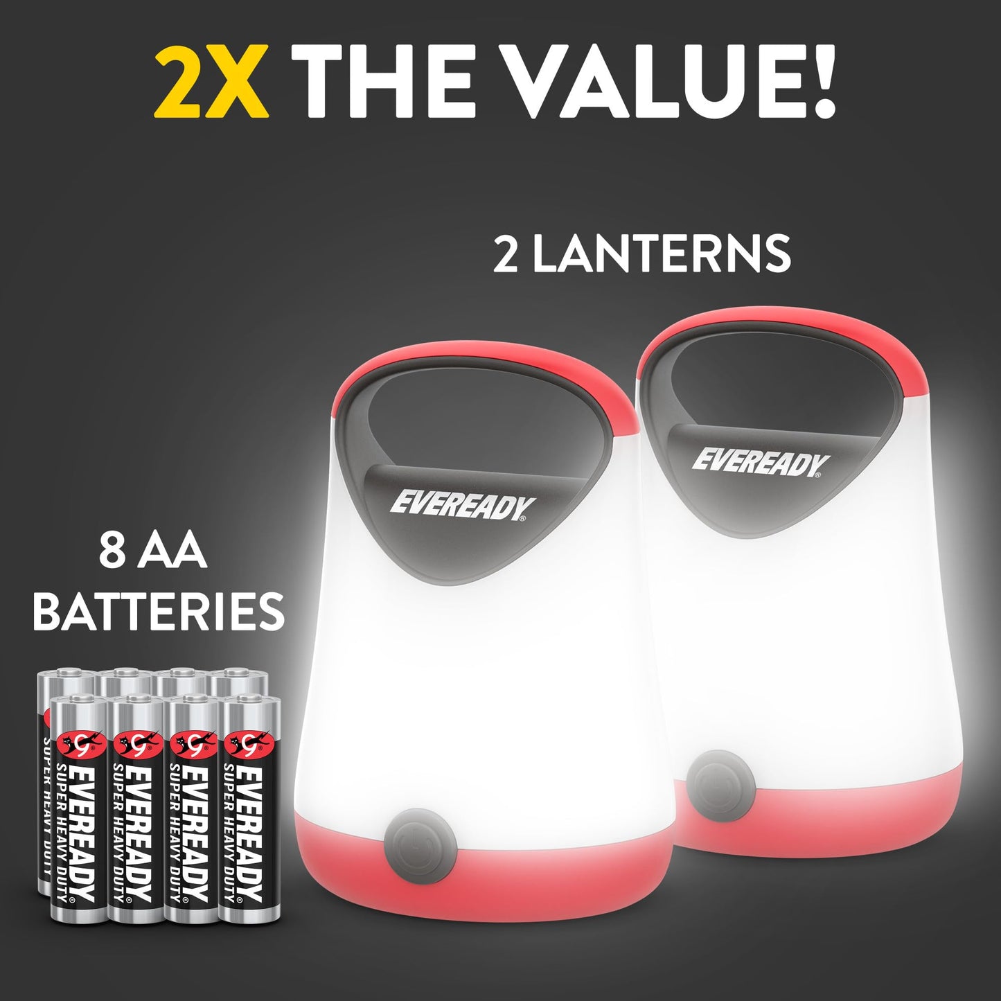 Eveready LED Camping Lantern X-250 (2-Pack), Super Bright Tent Lights, Rugged Water Resistant LED Lanterns, 100 Hour Run-time (Batteries Included), Red and Black