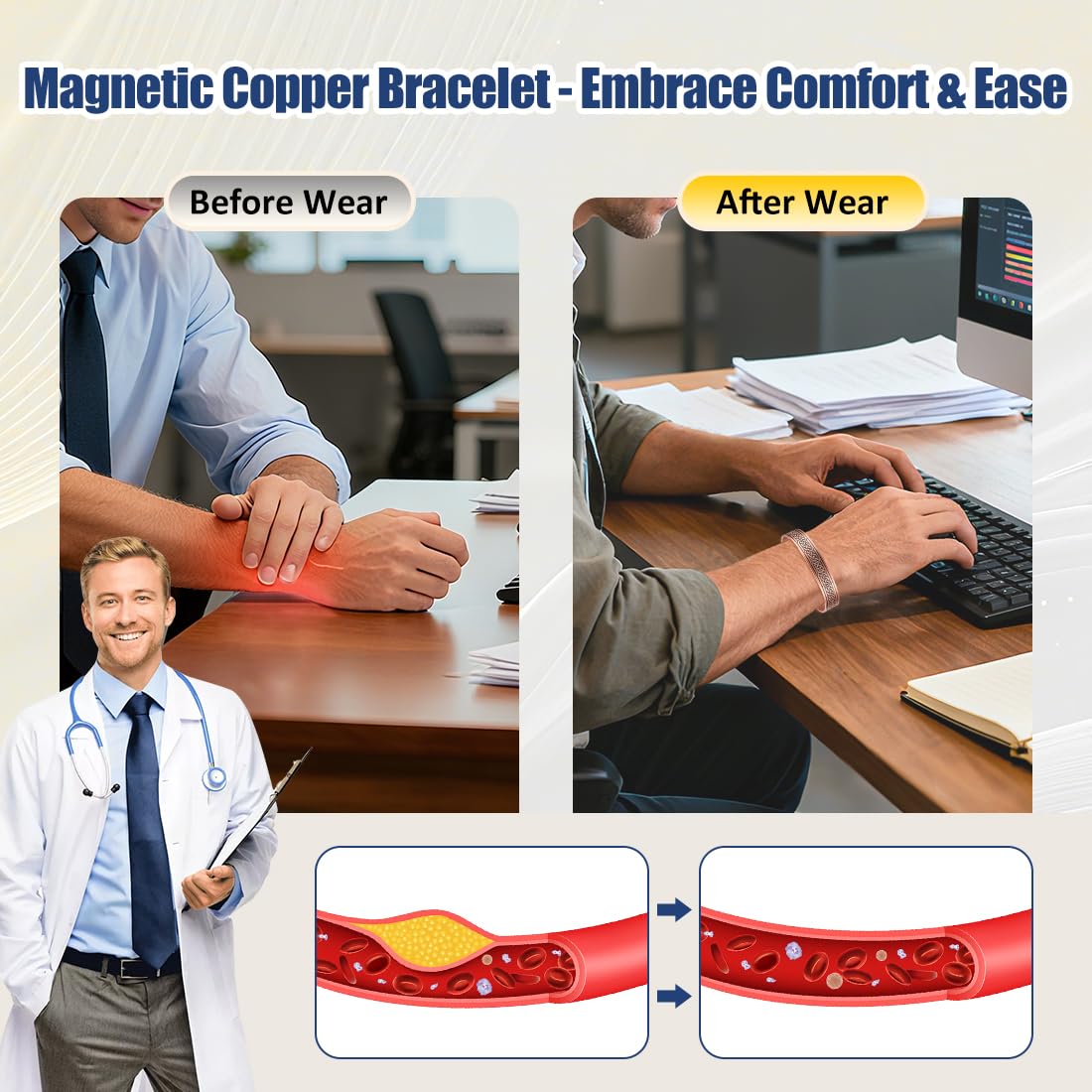 Vicmag Copper Bracelet for Men 9X Strength Magnetic Bracelet Men 99% Pure Copper with 5000 Gauss Magnets, Present Box Adjustable(Ax Knot)