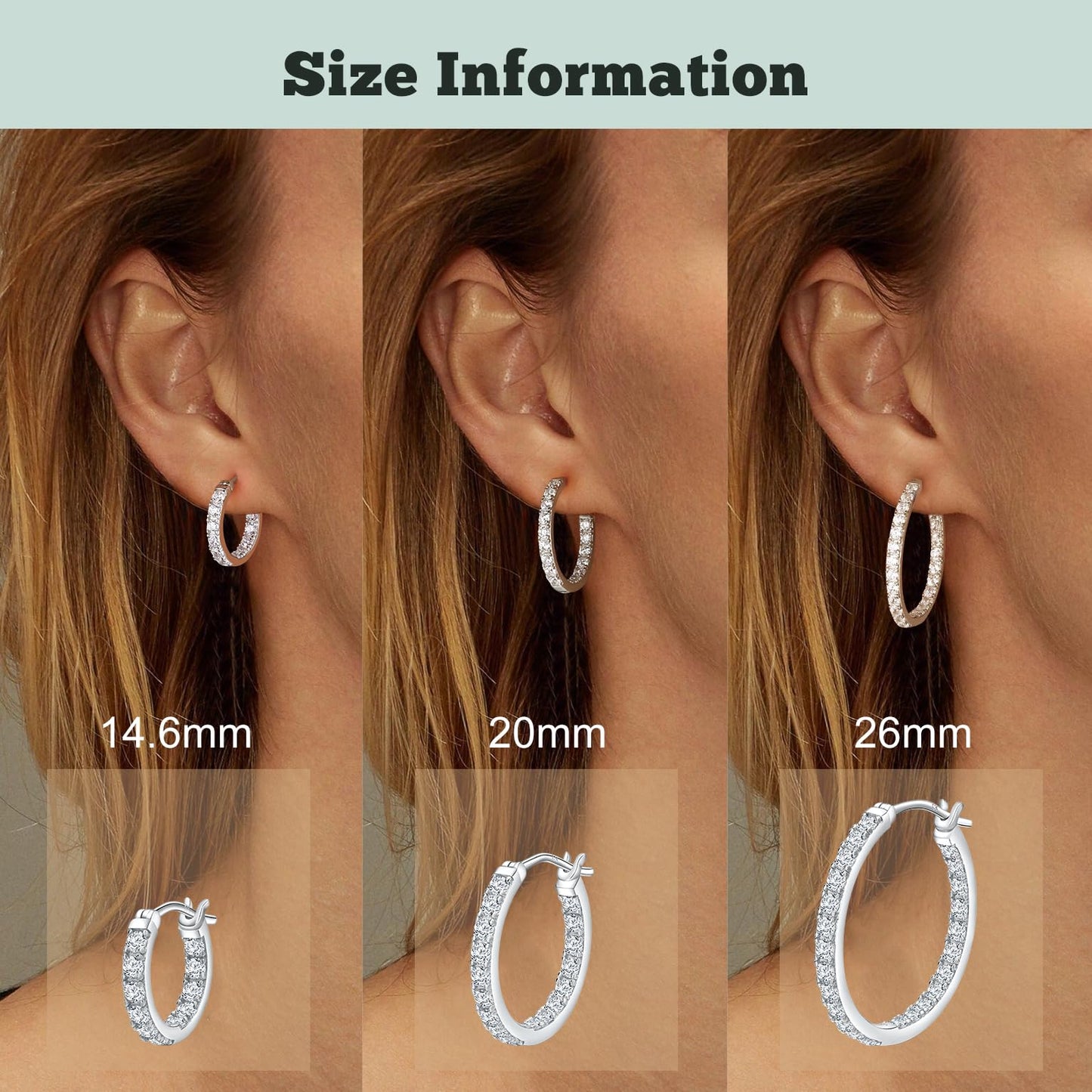 925 Sterling Silver Medium Hoop Earrings Shiny Round Cubic Zirconia Earring Hoops for Women
