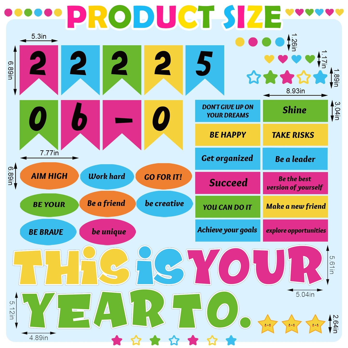 Feifeiya 81 Pcs This is Your Year Bulletin Board Set Classroom Bulletin Board Decor Back to School Inspirational Cutouts with White Black Burlap Border for School Office Chalkboard Wall Decor