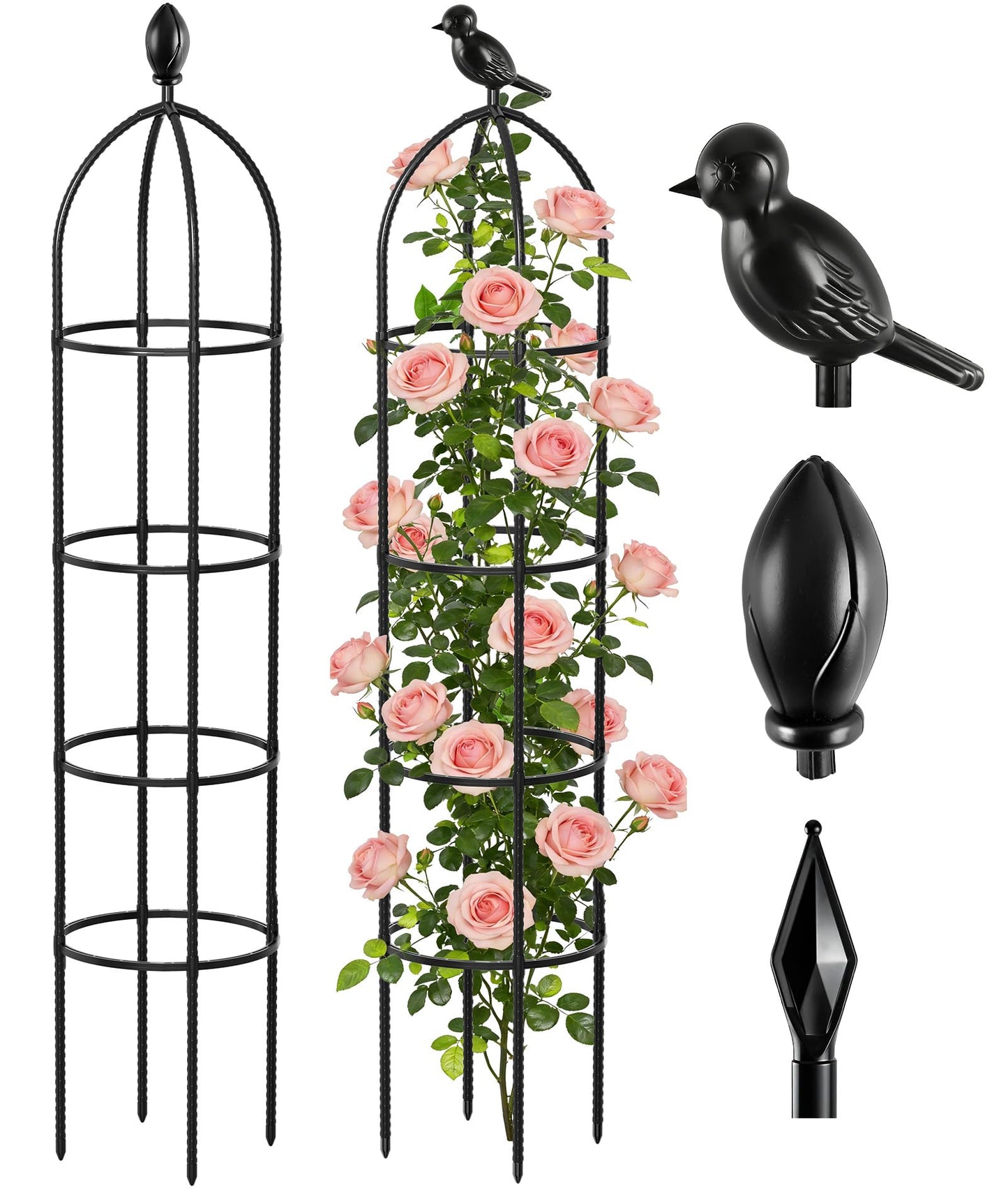 Fabulas Obelisk Trellis for Climbing Plants, 6 Ft Garden Obelisk Trellis Rustproof Plastic Coated Metal Vine Plant Support Cage for Pots, Morning Glory, Clematis, Rose, Indoor and Outdoor Use, 1 Pack