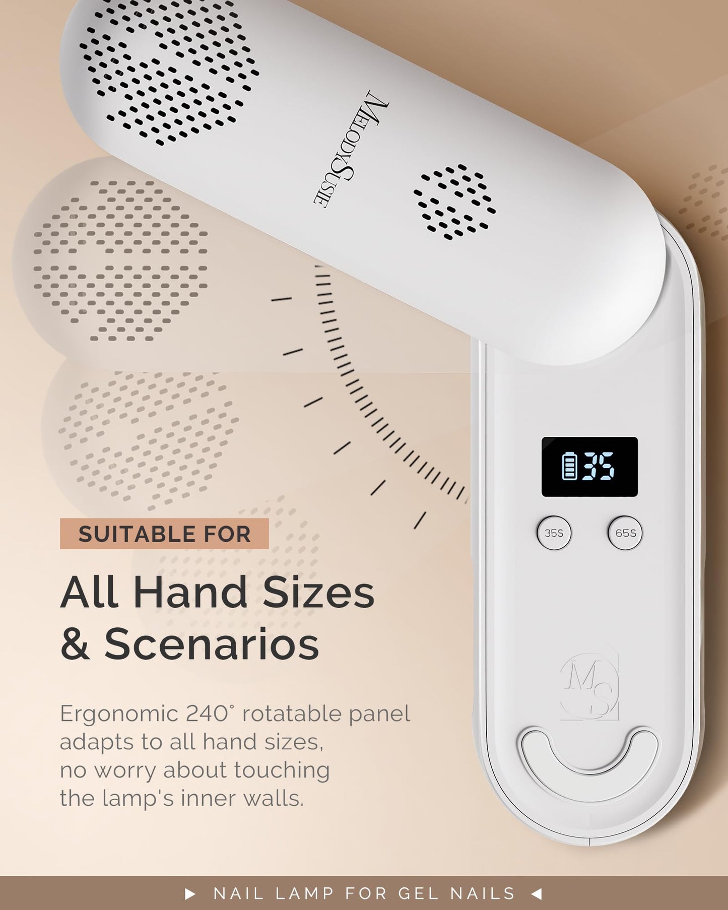 MelodySusie Compact Cordless UV Nail Lamp, P-PLUS20F with Innovative Rotatable Panel & UV Protection Design, Rechargeable UV Light Cures All Gels, Especially Rhinestone Glue & Liner Gel Polish Pink