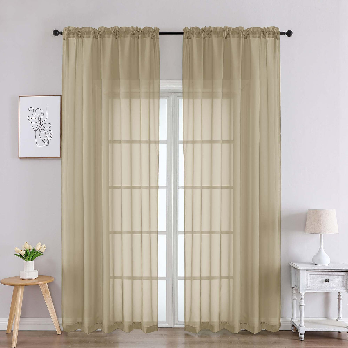 Taupe Sheer Curtains 90 Inches Long 2 Panels (2 Count)