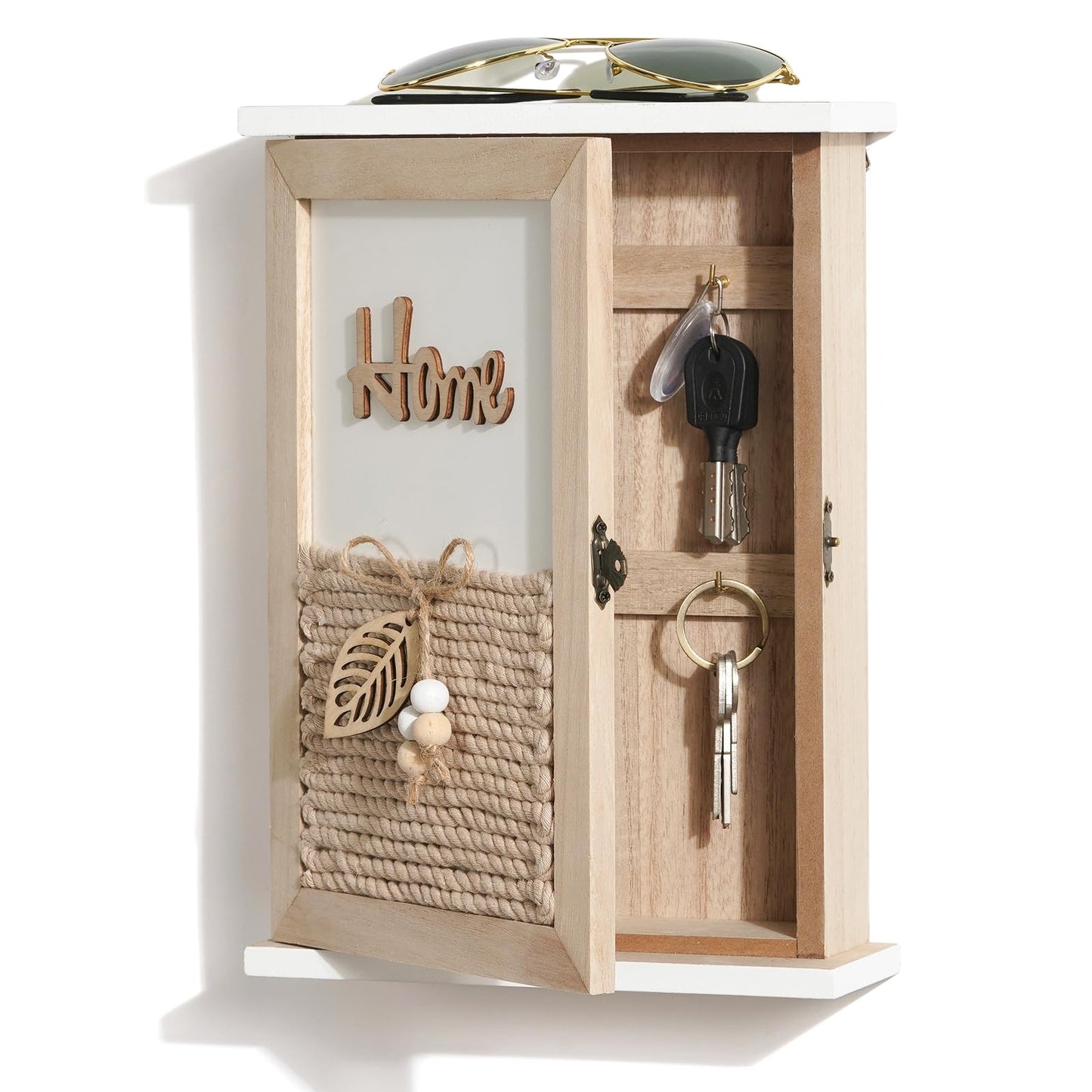 GMPAJHL Key Holder for Wall, Rustic Wooden Wall Mount Key Box with 6 Hooks, Farmhouse Key Storage Organizer Key Rack for Entryway Hallway Office, Boho Home Decor