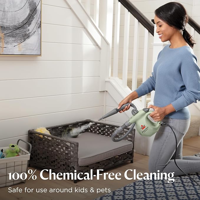 BISSELL® Steam Shot™ OmniReach handheld portable steam cleaner for tile, grout, windows, bathrooms, kitchens, fabric steaming tool, includes 10 tools