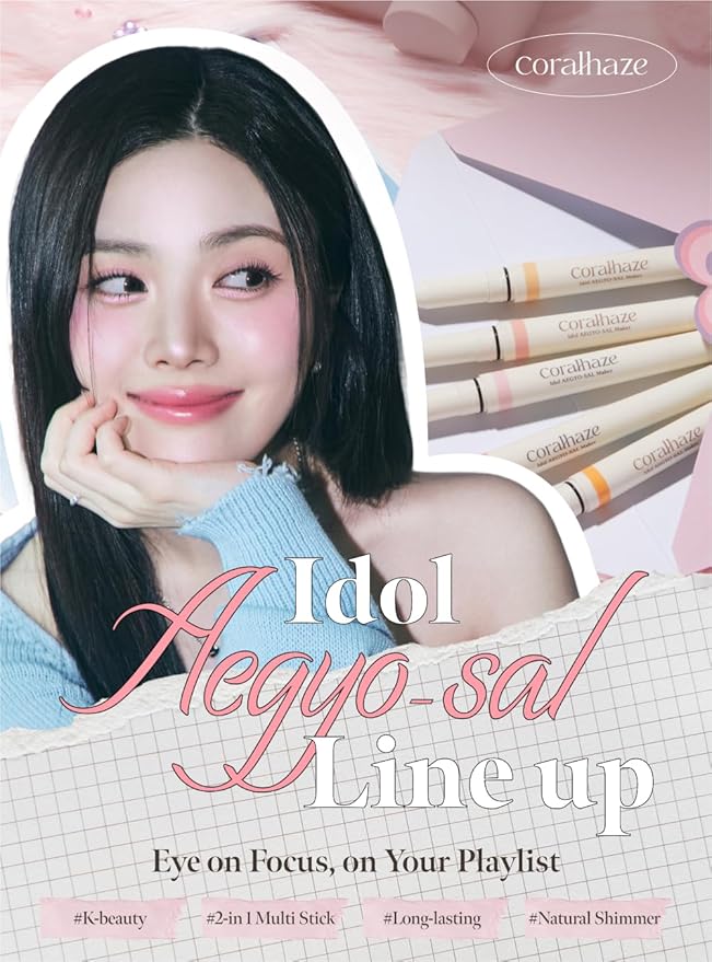Idol AEGYO-SAL Maker 03 Tangerine Coral, 2-in-1 Under-Eye Highlighter and Contour Liner for Bright, Voluminous Eyes, Long-Lasting, Smudge-Proof Shimmer Stick with Natural Glow, Korean Beauty
