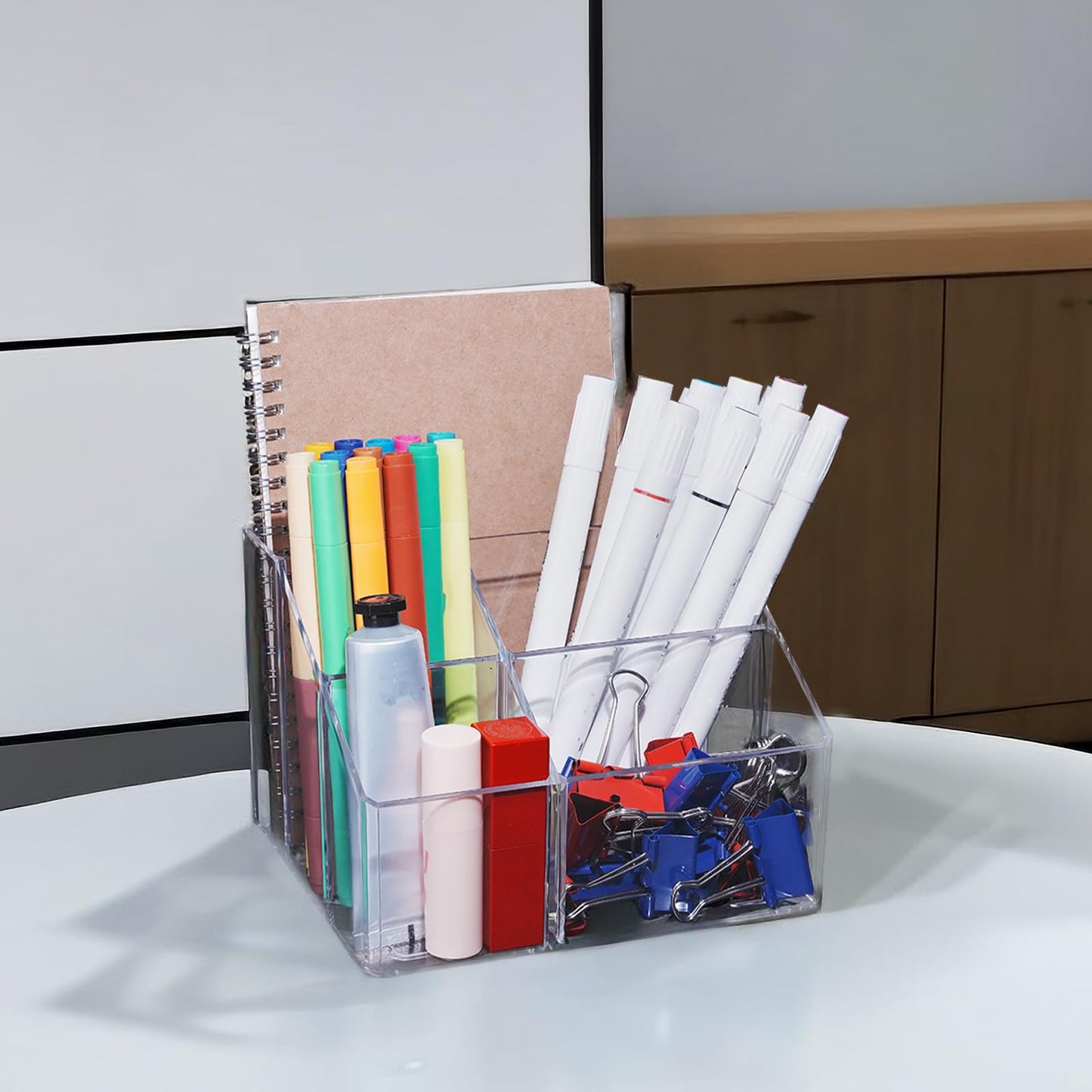 HSYMQ Acrylic Desk Organizers, Clear Pen Holder and Pencil Holder Display Stand for Office, School and Home