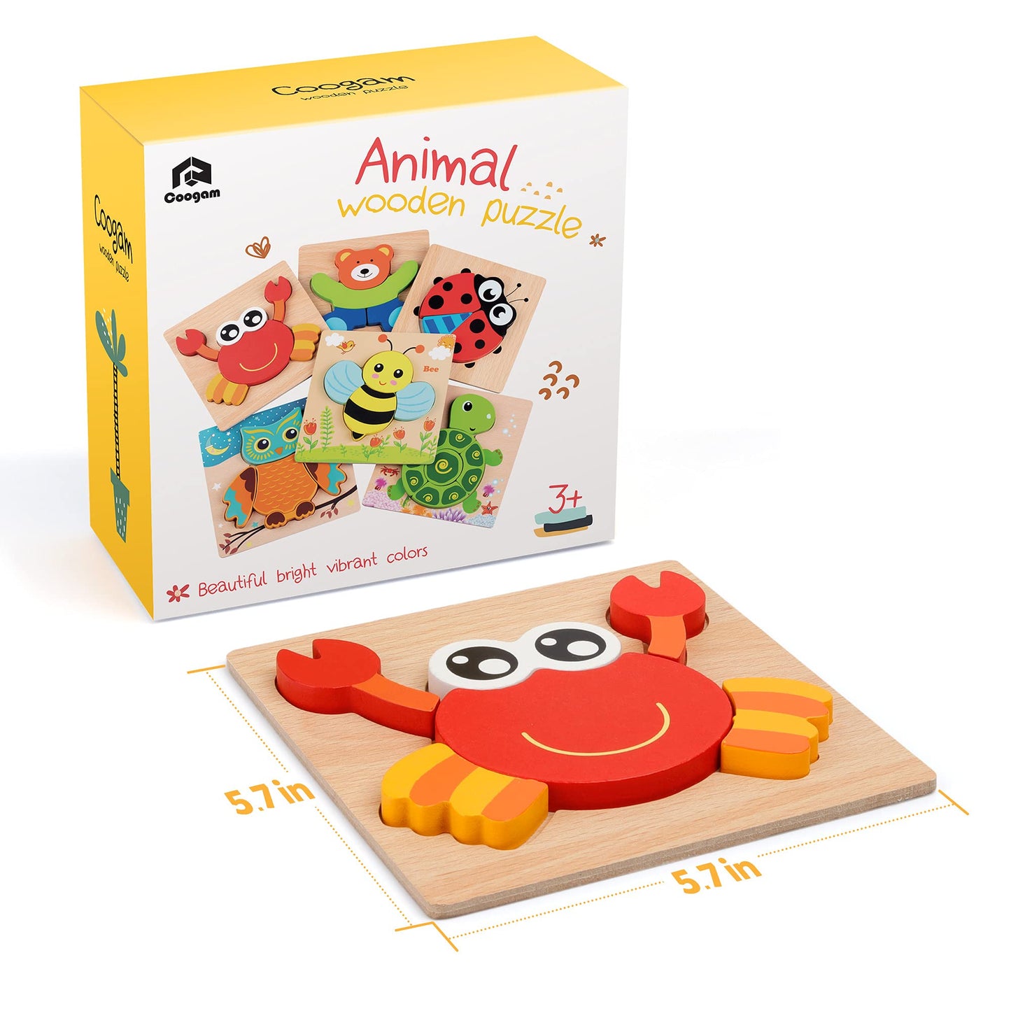 Coogam Wooden Jigsaw Puzzle Set, 6 Pack Animal Shape Color Montessori Toy, Fine Motor Skill Early Learning Preschool Educational Gift Game for Years Old Kids