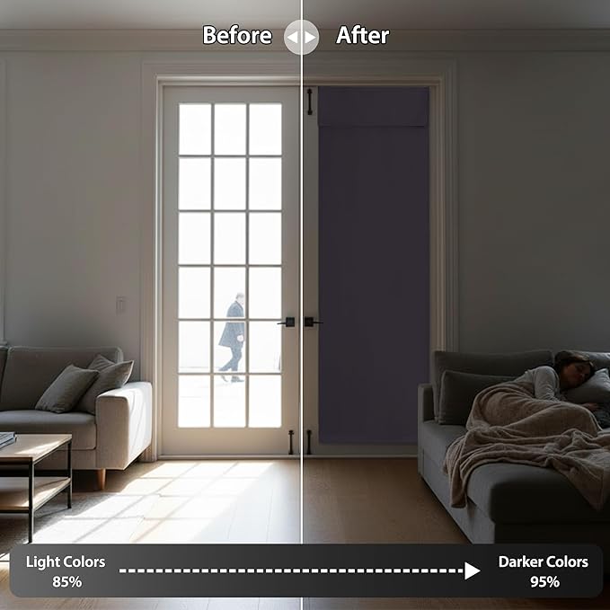 RYB HOME Blackout French Door Curtain - Privacy Thermal Insulated Window Shades for Patio Kitchen Front Entry Back Door Glass Window, Self Adhesive No Drill, 1 Panel, 26" W x 69" L, Grayish Purple