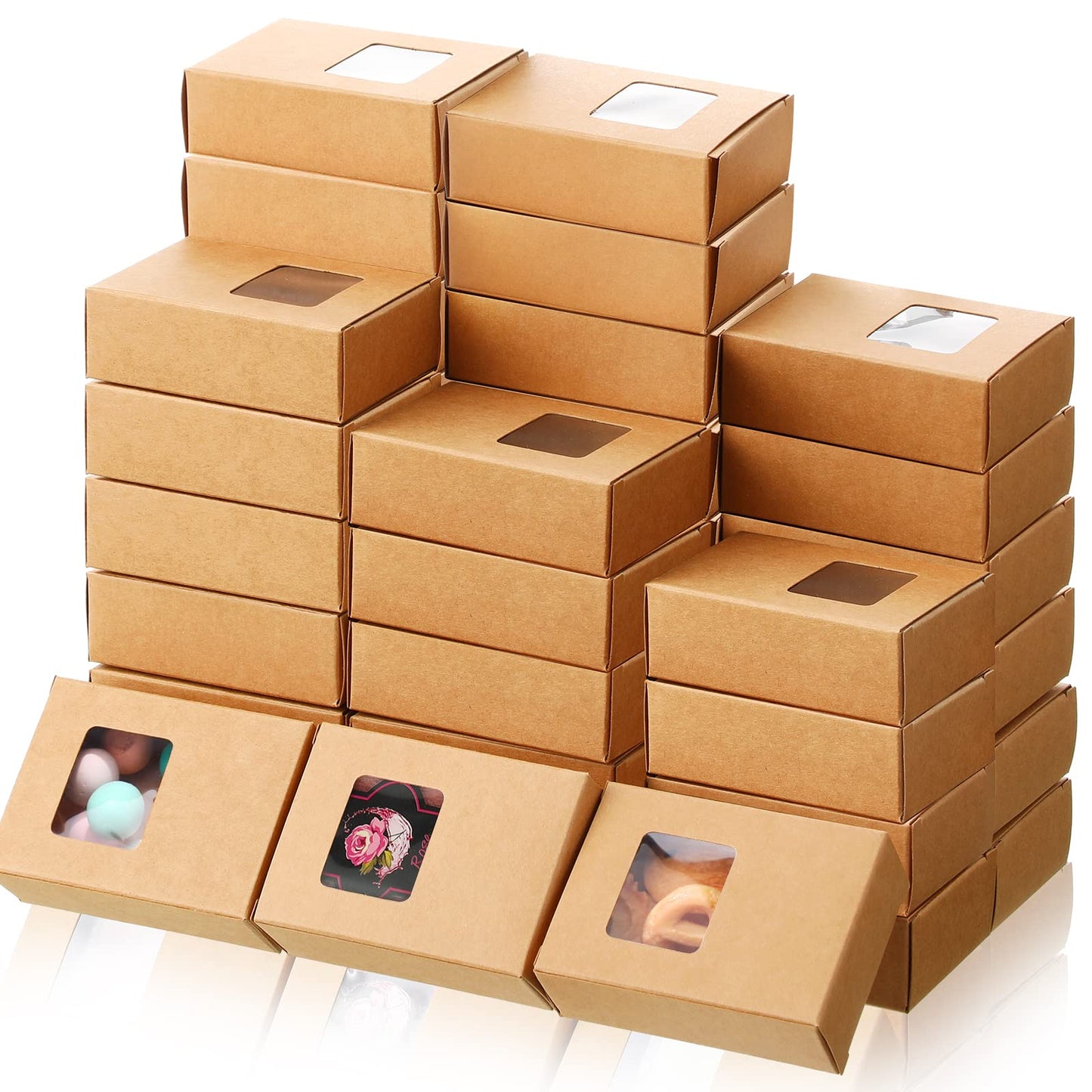 Outus 100 Pcs Soap Packaging Boxes Bulk Soap Boxes for Homemade with Window Mini Kraft Paper Container Homemade Craft Making Gift Wrappers for Cookies Candy, 3.5 x 2.6 x 1.2 Inch (Brown)