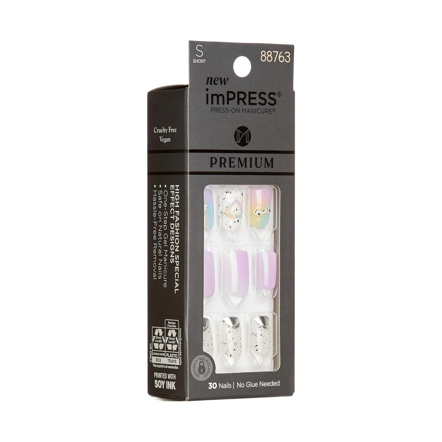 KISS imPRESS Press-On Manicure Premium Collection Fake Nails - Sweet Life, Purple Jelly Squiggle, Short & Square, Easy To Apply, Super Hold, Chip Proof, Smudge Proof, No Dry Time, Durable | 30 Count