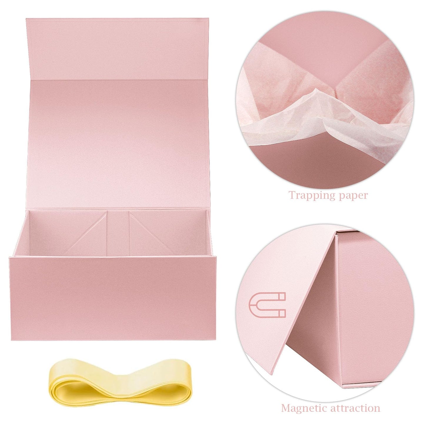 MOYEUPAC Pink Gift Box,9" X 7" X 4" with Ribbon for Presents Magnetic Closure Gift Packaging for Birthday,Valentine's Day,Mother's Day