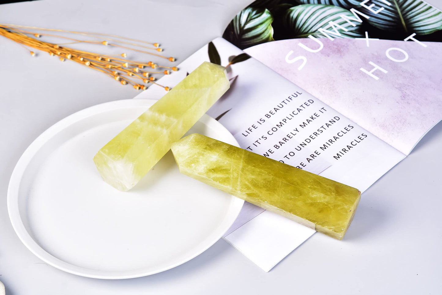 AMOYSTONE Large Lemon Quartz Tower Healing Crystal Obelisk Wand 6 Faceted Reiki Meditation Stone 0.6-1.1 LBS