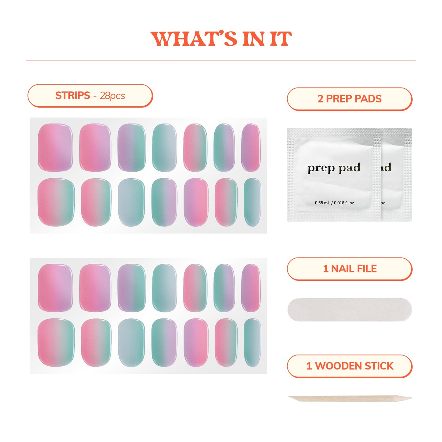 Heyhae Semi Cured Gel Nail Strips | No LED Lamp Needed | Pink, Rainbow | Easy Apply & Remove, Salon Quality | Includes 28 Strips, 2 Prep Pads, Nail File & Wooden stick - Hey, You're My Muse