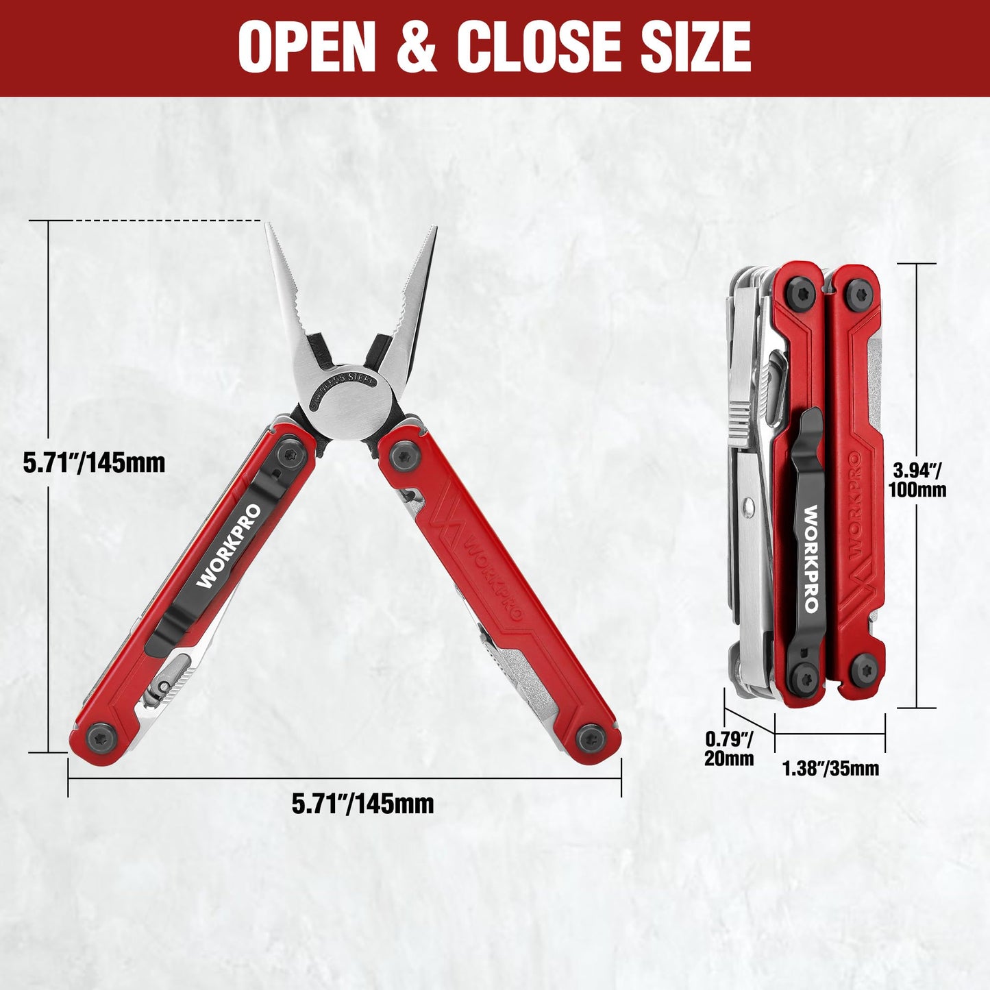 WORKPRO 18-in-1 Multi Tool Pliers, Stainless Steel EDC Multitool with Pocket Knife, 2 Safety Locks, Belt Clip and Oxford Pouch, Multipurpose Utility Multiuse Tool for Outdoor Activities