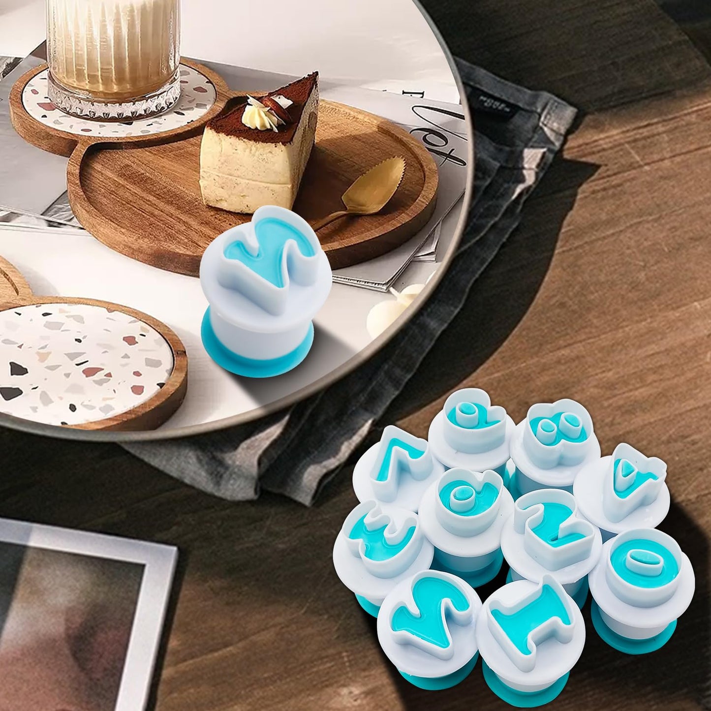 26PCS/Set Cookie Stamp Impress Cookie Cutters Alphabet Letter Cake Biscuit Mold Letter Shape DIY Cookie Biscuit Alphabet Cake Tool Embosser Cutter (Lower Case Shape with Number)