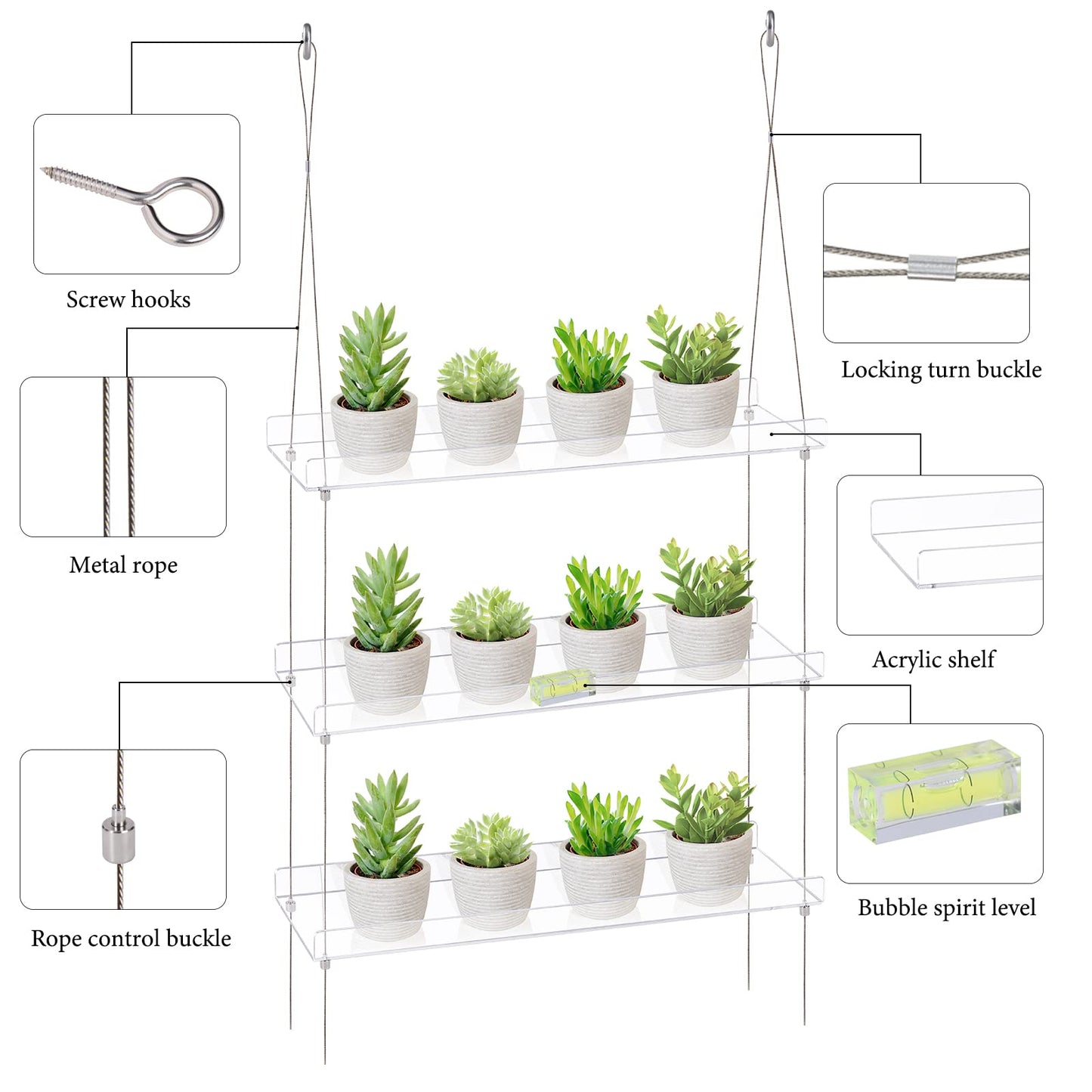 Sumerflos 3-Tier Acrylic Window Boxes Plant Shelves for Windows, Acrylic Hanging Window Plant Shelves, Indoor Windows Wall Hanging Plant Stand Flower Display Shelves