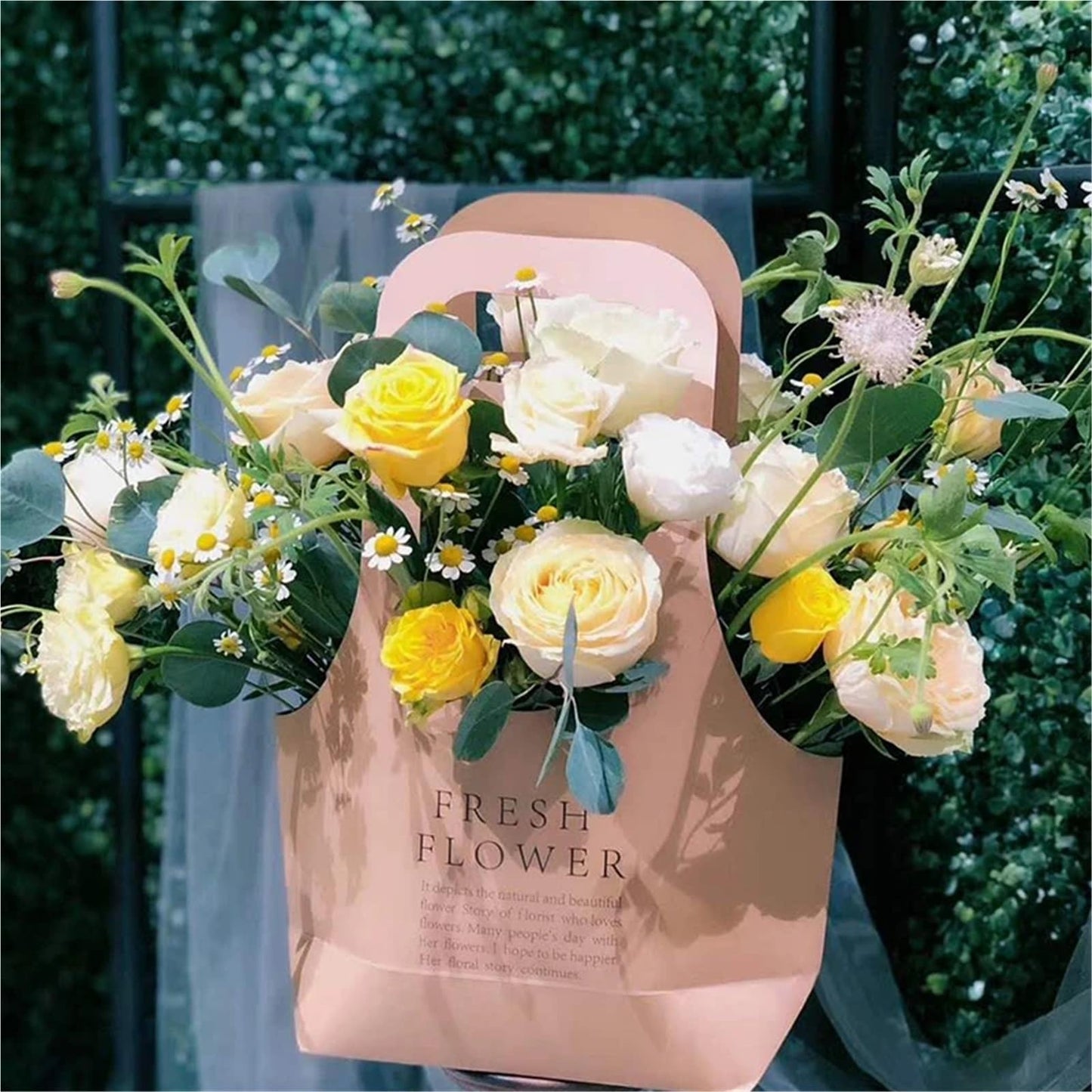 Nikeg Kraft Paper Flower Gift Bags 10Pcs Korean Portable Flower Box, Kraft Paper Bouquet Arrangement Packaging Bag, Creative Waterproof Gift(White,Big)