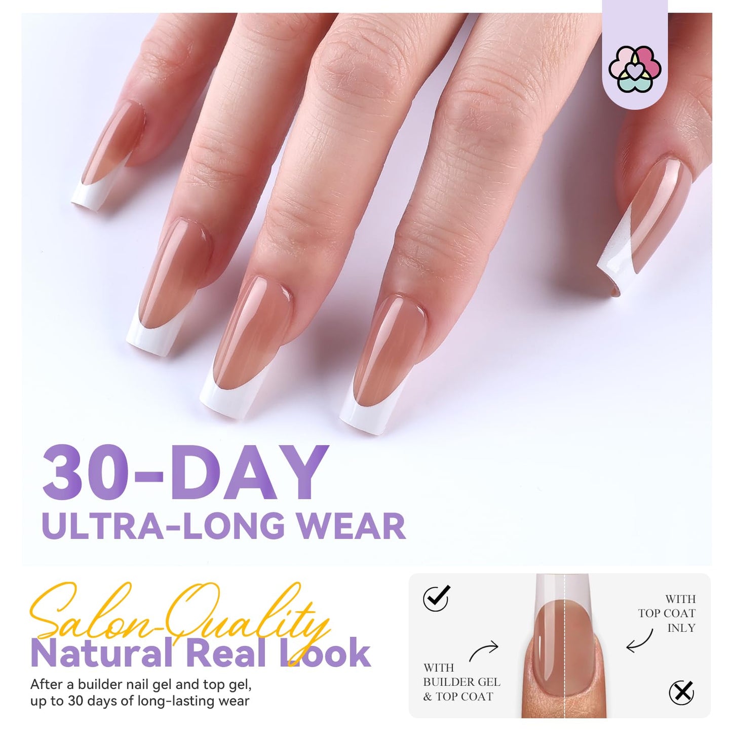 SAVILAND Press On Nails For Women: Gel Nail Kit Soft Gel Long Square Press Ons Nude Fake Nails 16 Sizes Long Lasting with Solid Nail Glue and Remover Bond Primer Builder Gels U V Lamp Tool