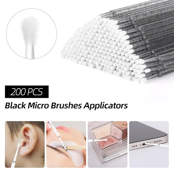 600 PCS Eyelash Extension Supplies Kit, 200 Spoolies Mascara Wands Disposable 200 Lip Brushes 200 Micro Swabs Black Eyelash Brushes Makeup Applicator Tool
