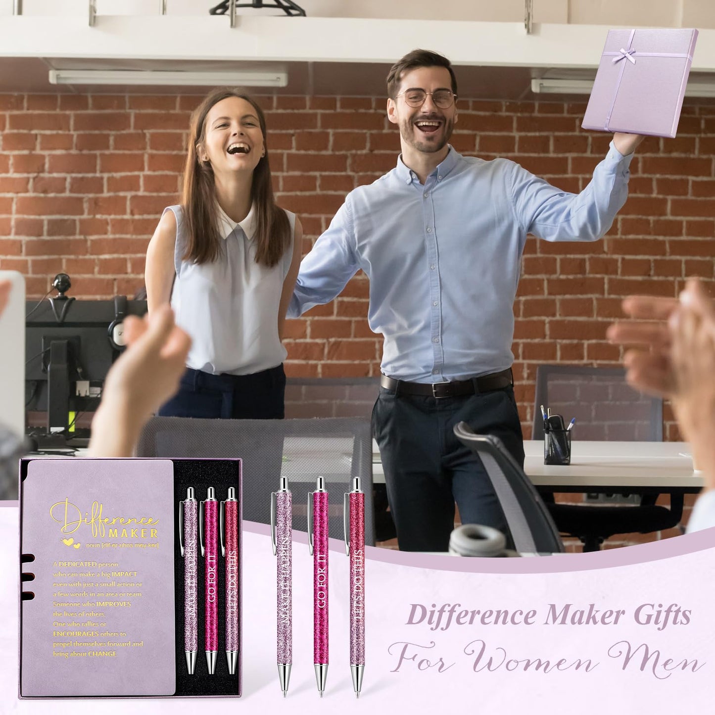 Thenshop 5 Pcs Employee Appreciation Gift Journal with Pen Difference Maker Inspirational Leather Notebook 3 Ballpoint Pens Box Thank You Gift for Coworker Teacher Volunteer Social Worker(Purple)