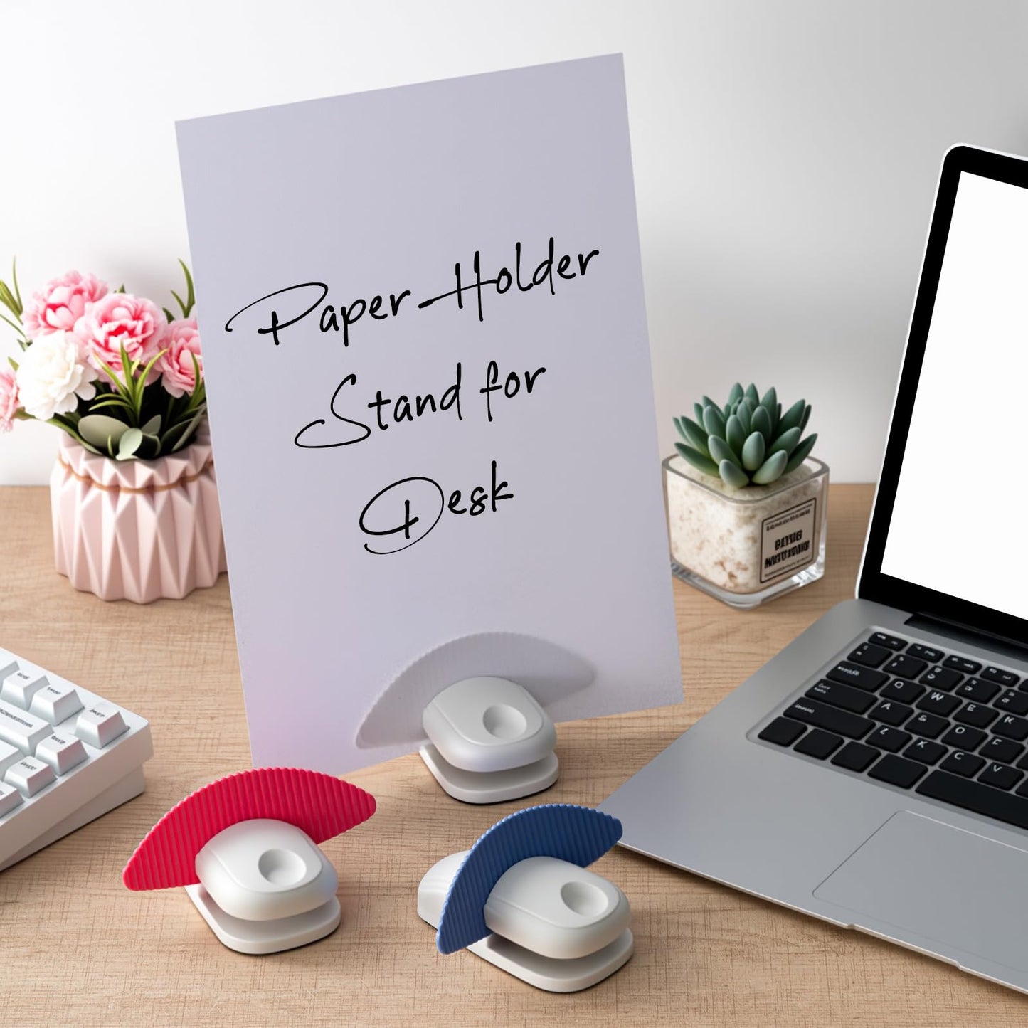 Faccito 3 Pcs Paper Holder Stand for Typing Non-Slip Mat Desktop Folder Document Holder with Anti-Slip Pads Portable Copy Stand Desktop Clamp for A4 Paper Office Reading (White,Blue,Red)