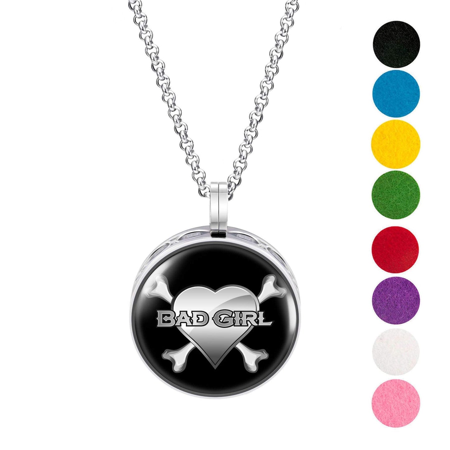 Wild Essentials Bad Girl Enamel Finish Essential Oil Diffuser Necklace Gift Set - includes Aromatherapy Pendant, 24" Stainless Steel Chain, 8 Color Refill Pads