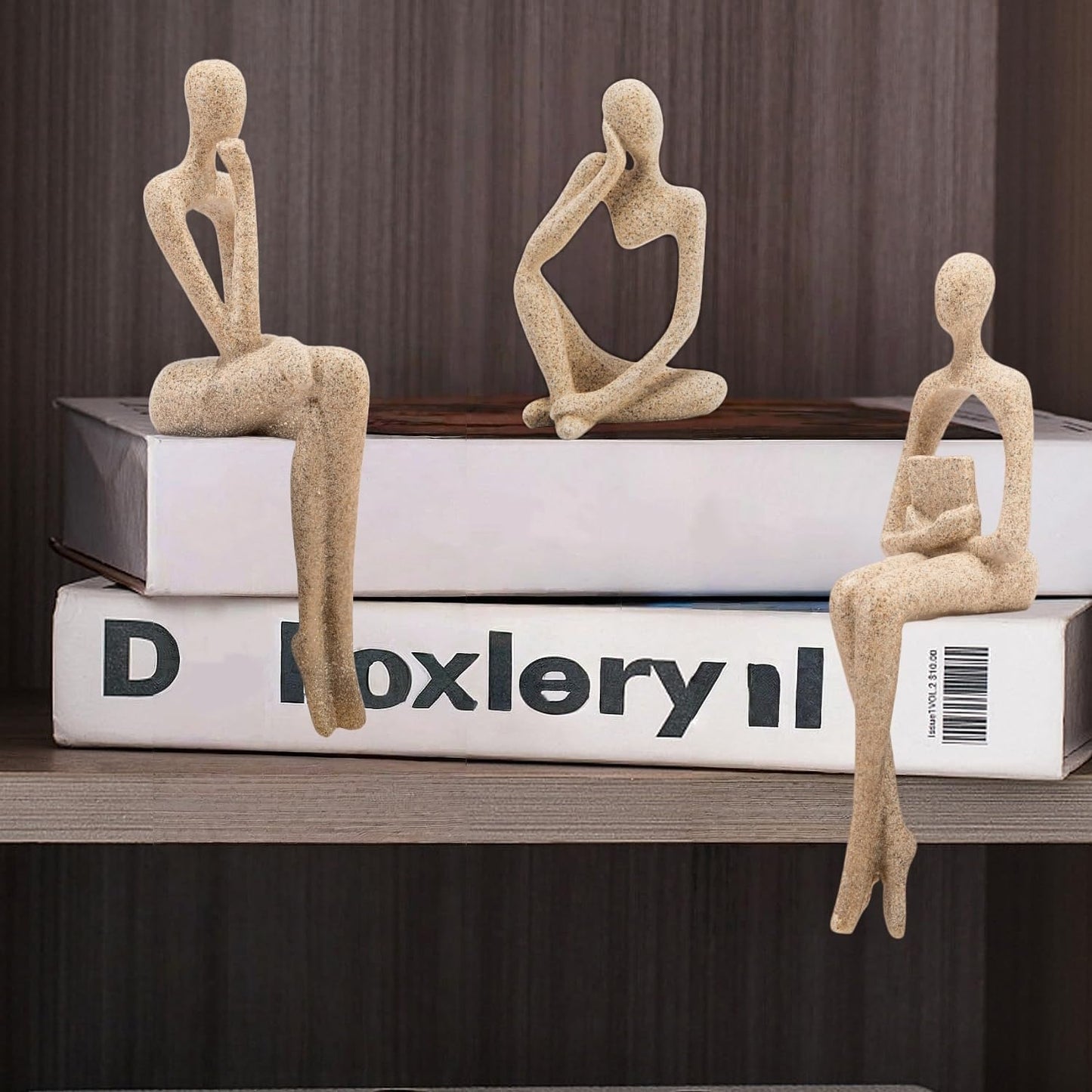 Gold Home Decor Thinker Statue Accents, Set of 3 Thinker Sculptures Office Decor Modern Abstract Resin Decoration on Shelf Table Desk for Living Room Office Bedroom Bookshelf Decor (Large Sandstone)