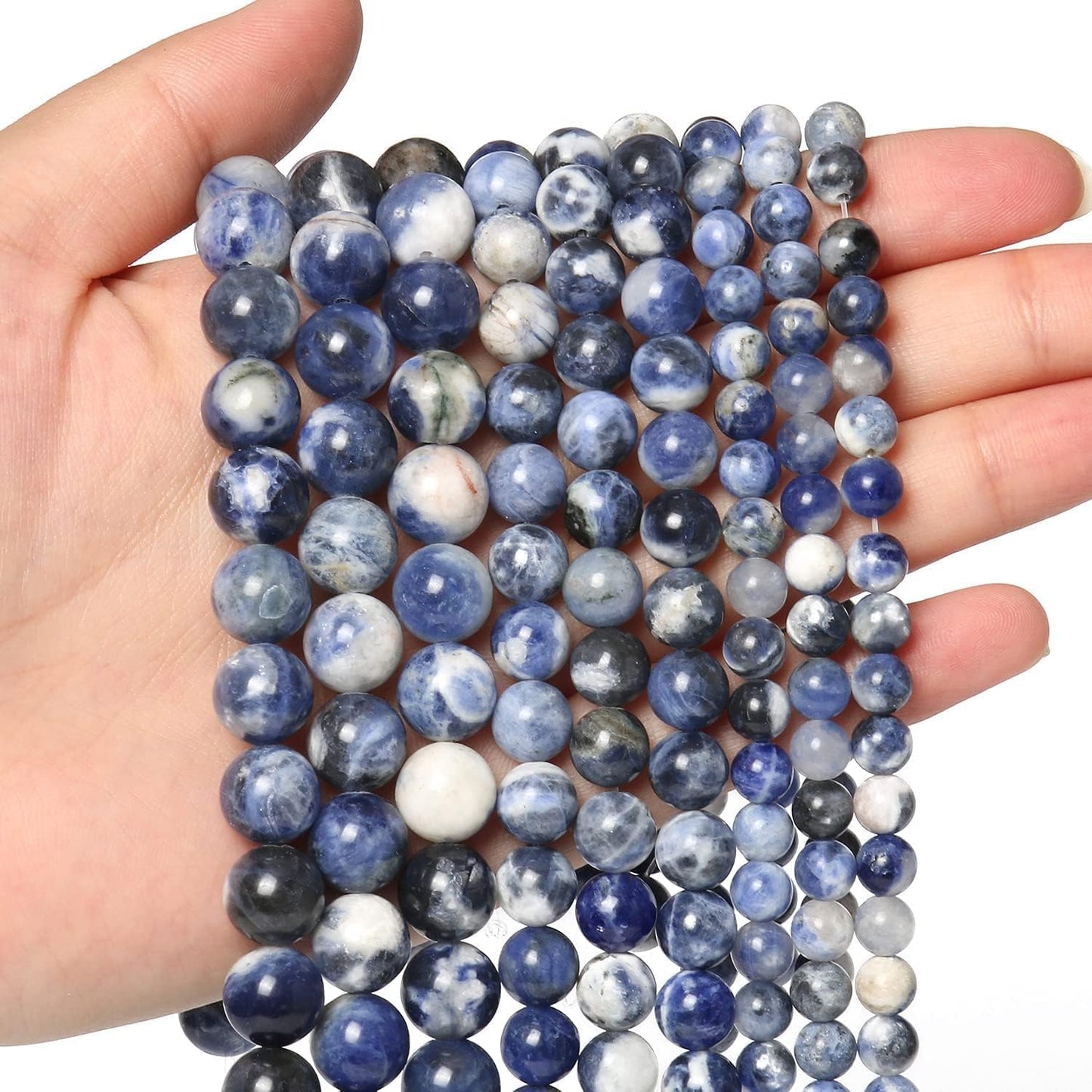About 60pcs 6mm Natural Stone Beads White Blue Sodalite Beads Energy Crystal Power Gemstone for Jewelry Making, DIY Bracelet Necklace